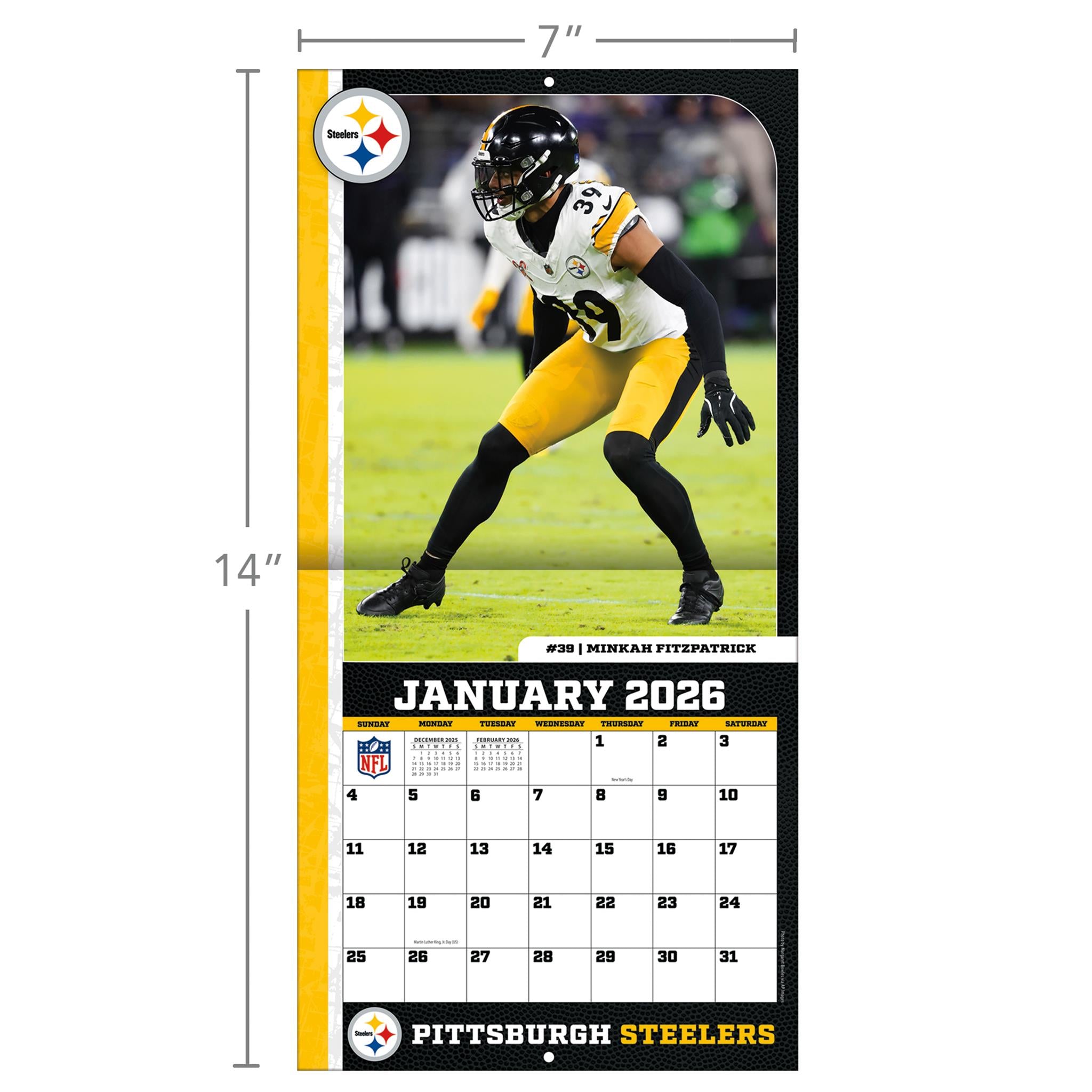 Calendrier miniature 2026 des Steelers de Pittsburgh (NFL) - Disponible uniquement en ligne