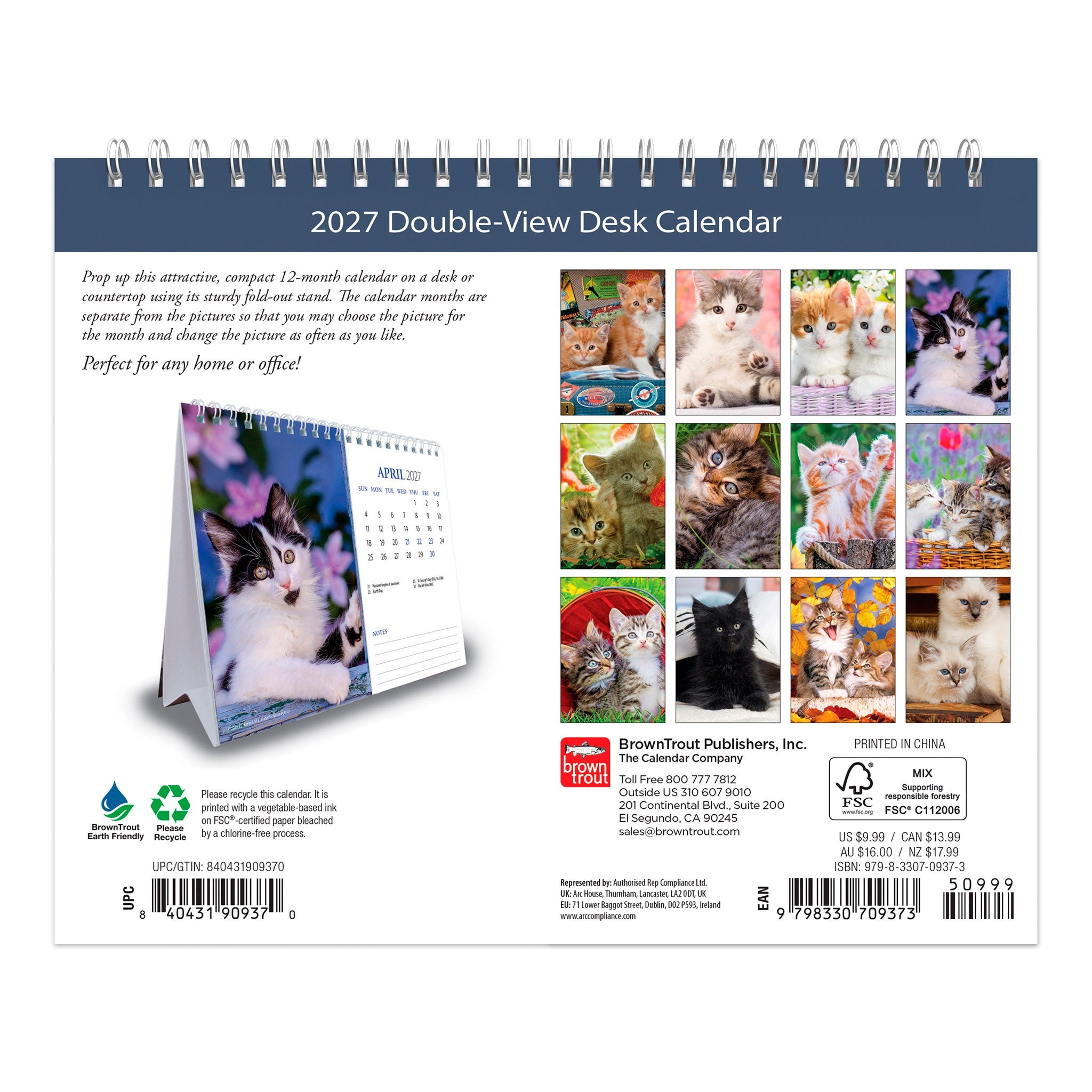 Chatons Double-View 2027 Easel Calendar (French)