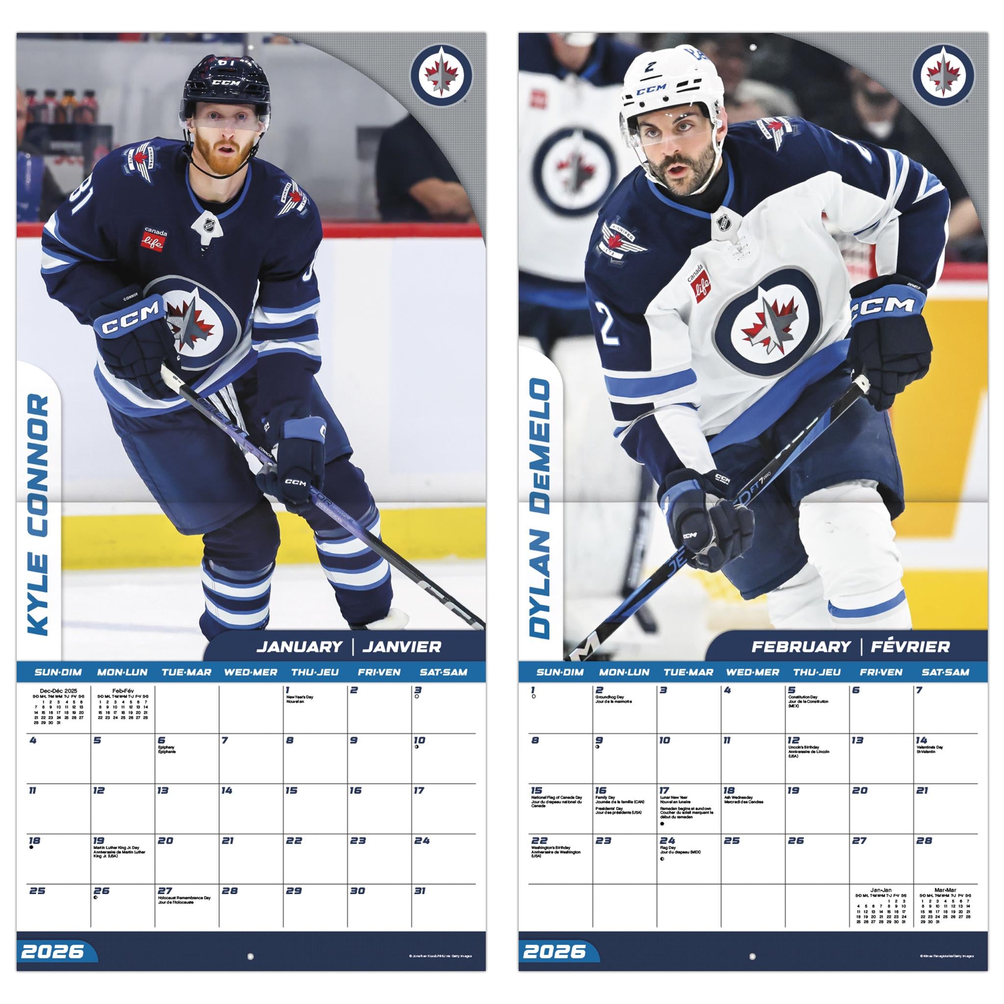 NHL Winnipeg Jets Bilingual 2026 Wall Calendar