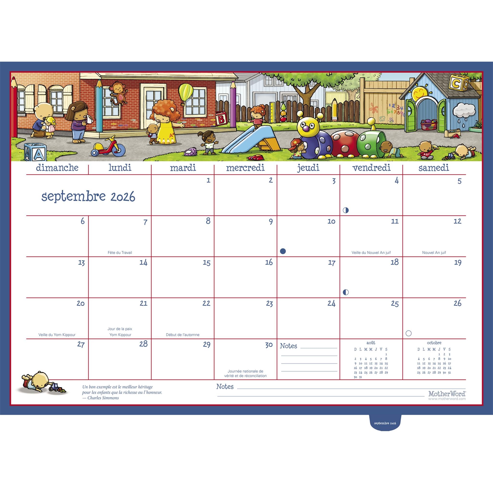 Calendrier mural de luxe Motherword 2025-2026 (français)