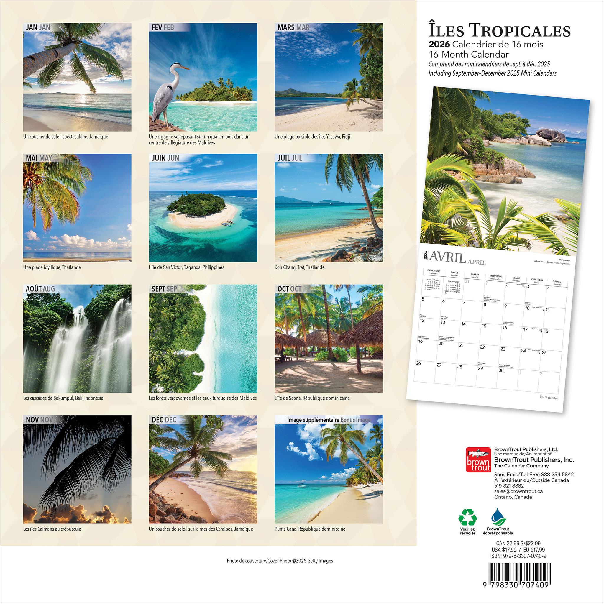 Calendrier mural Îles Tropicales 2026 (français)