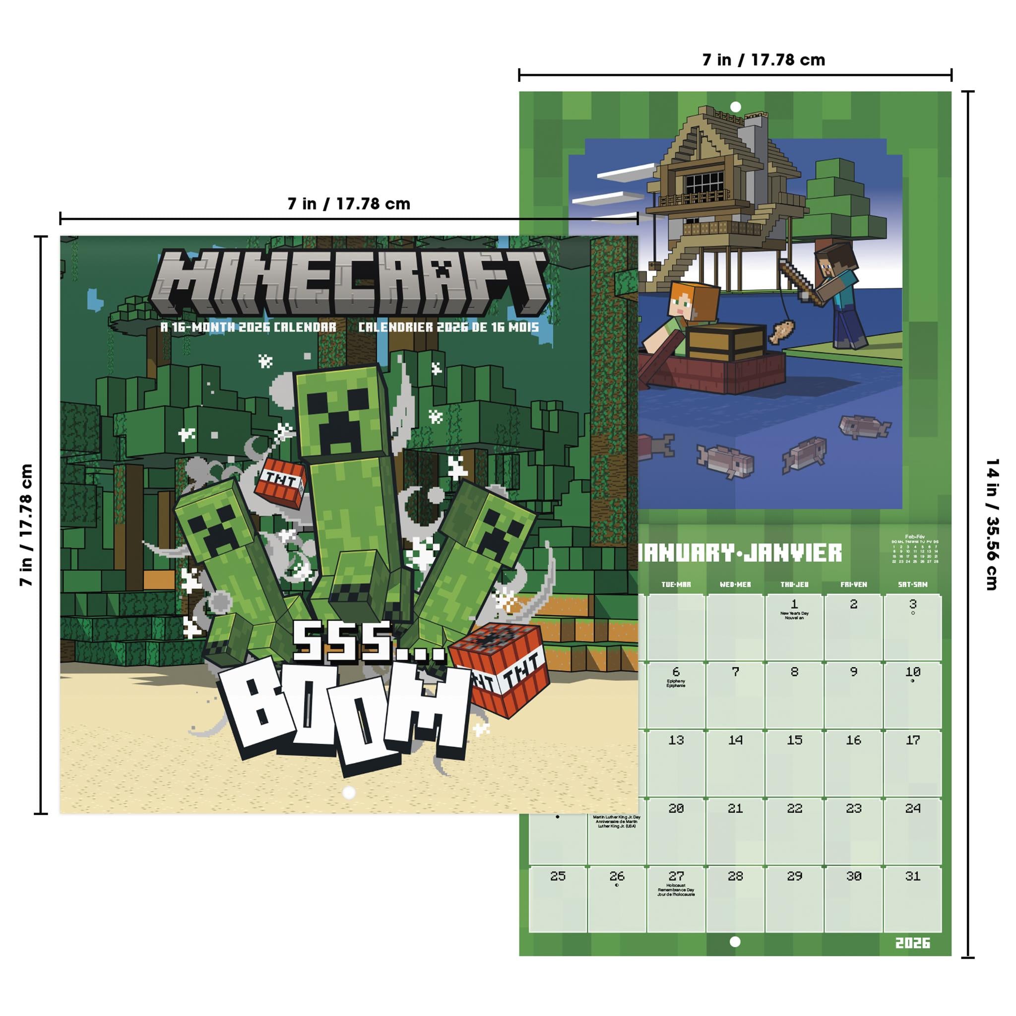 Mini-calendrier bilingue Minecraft 2026