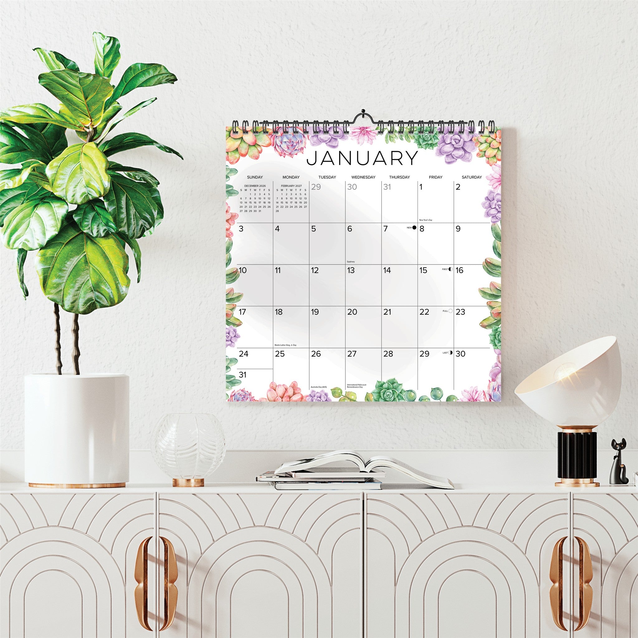 Calendrier mural spirale 2027 Succulentes