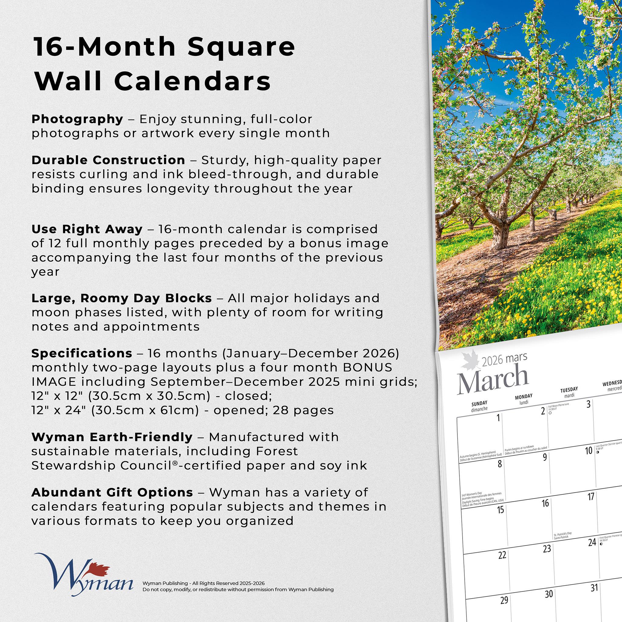 Calendrier mural de la vallée de l'Okanagan 2026