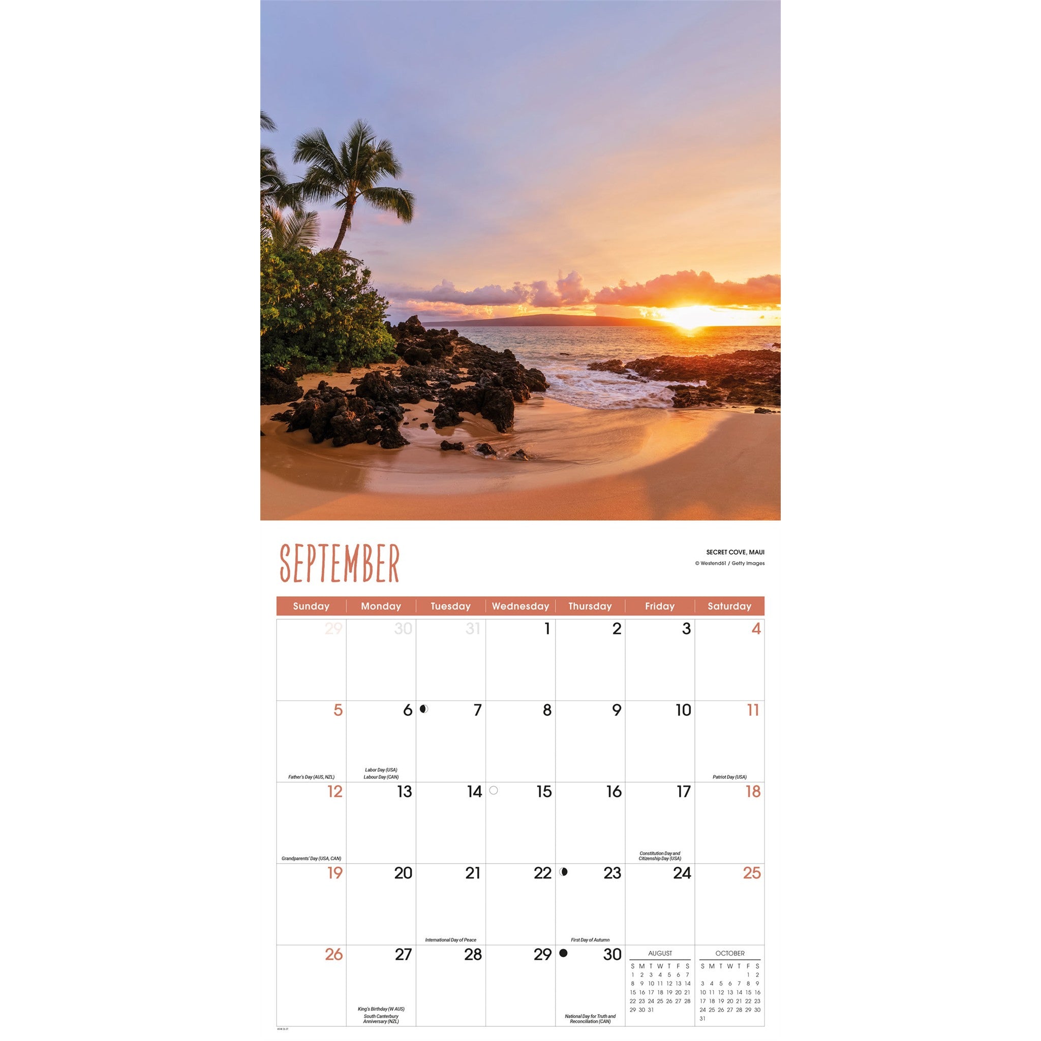 Calendrier mural Hawaii 2027