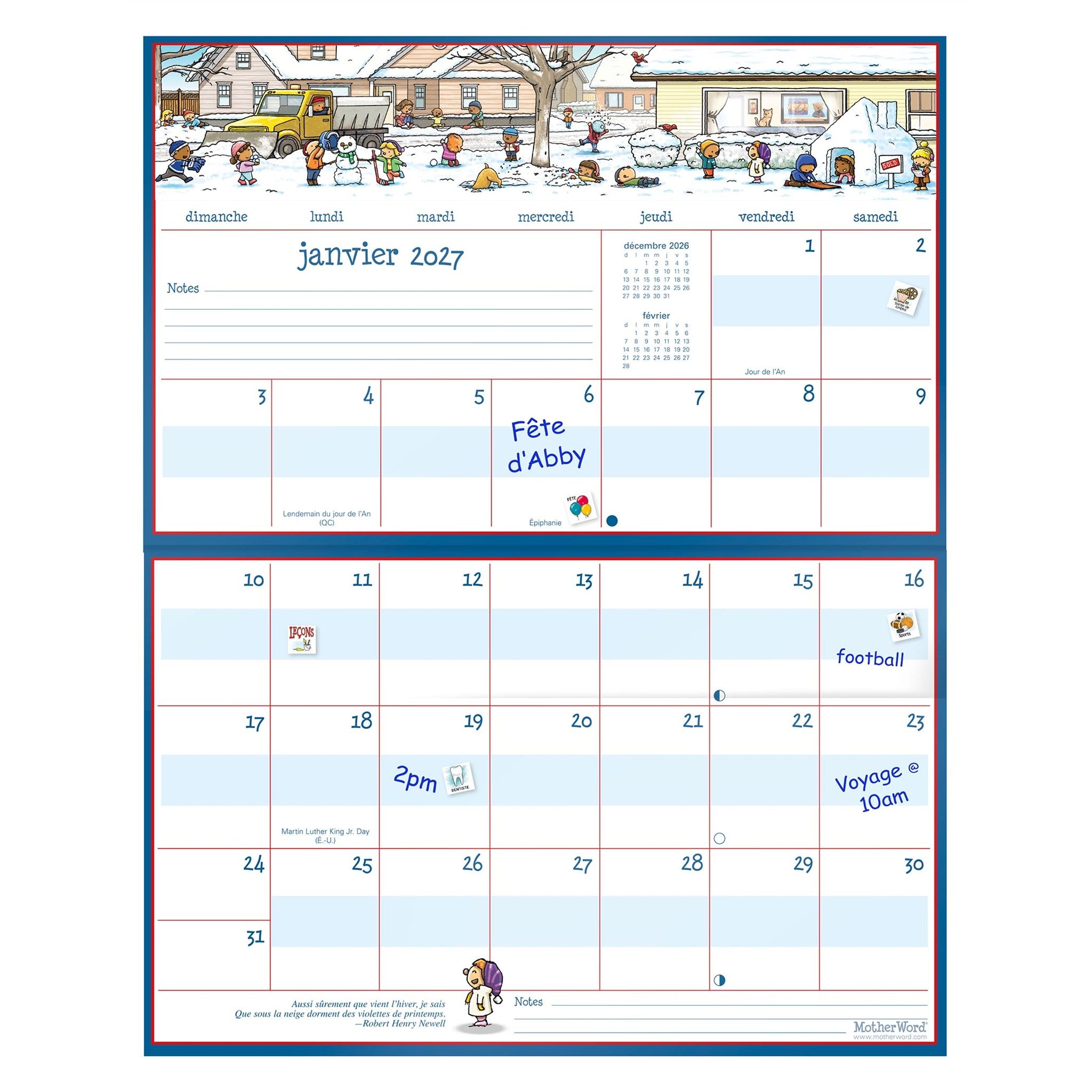 MotherWord Magnetic Fridge French 2027 Wall Calendar