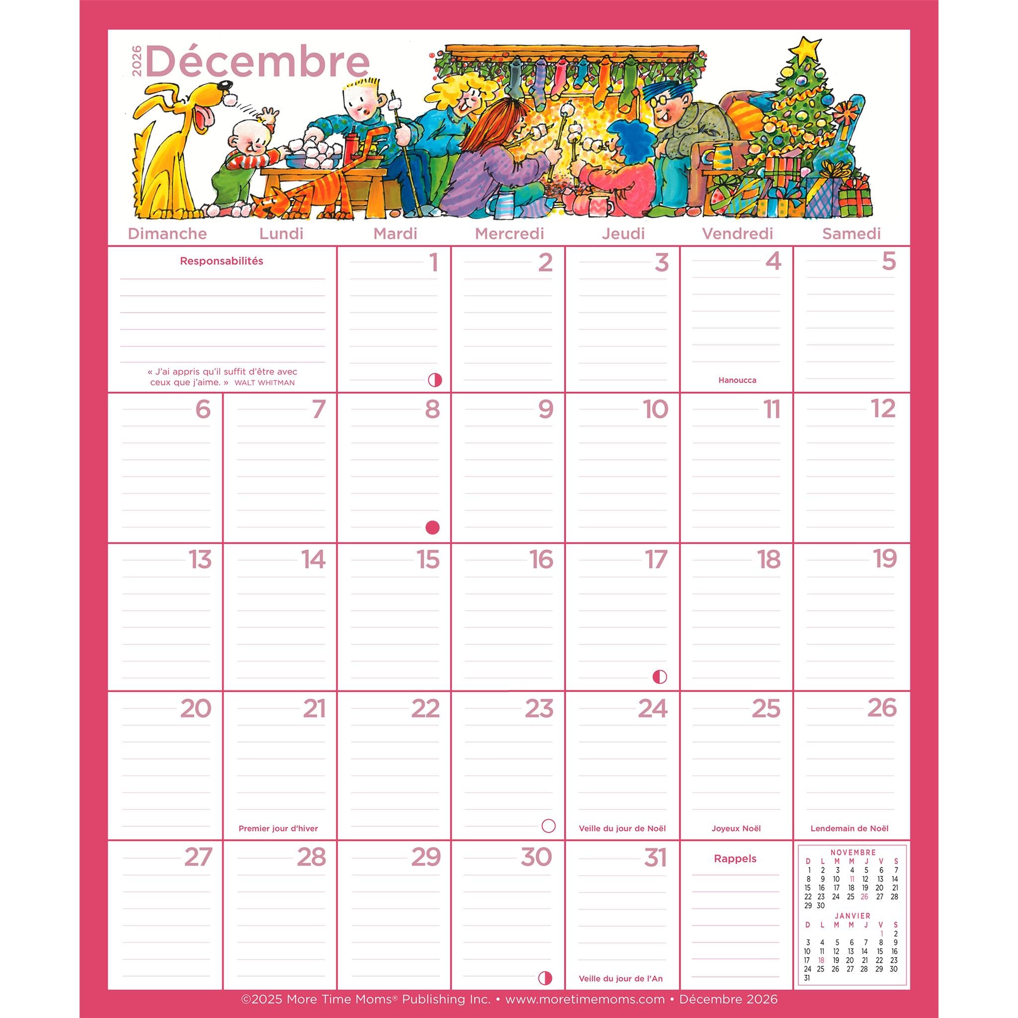 Calendrier mural Memo Frigo 2025-2026 (français)