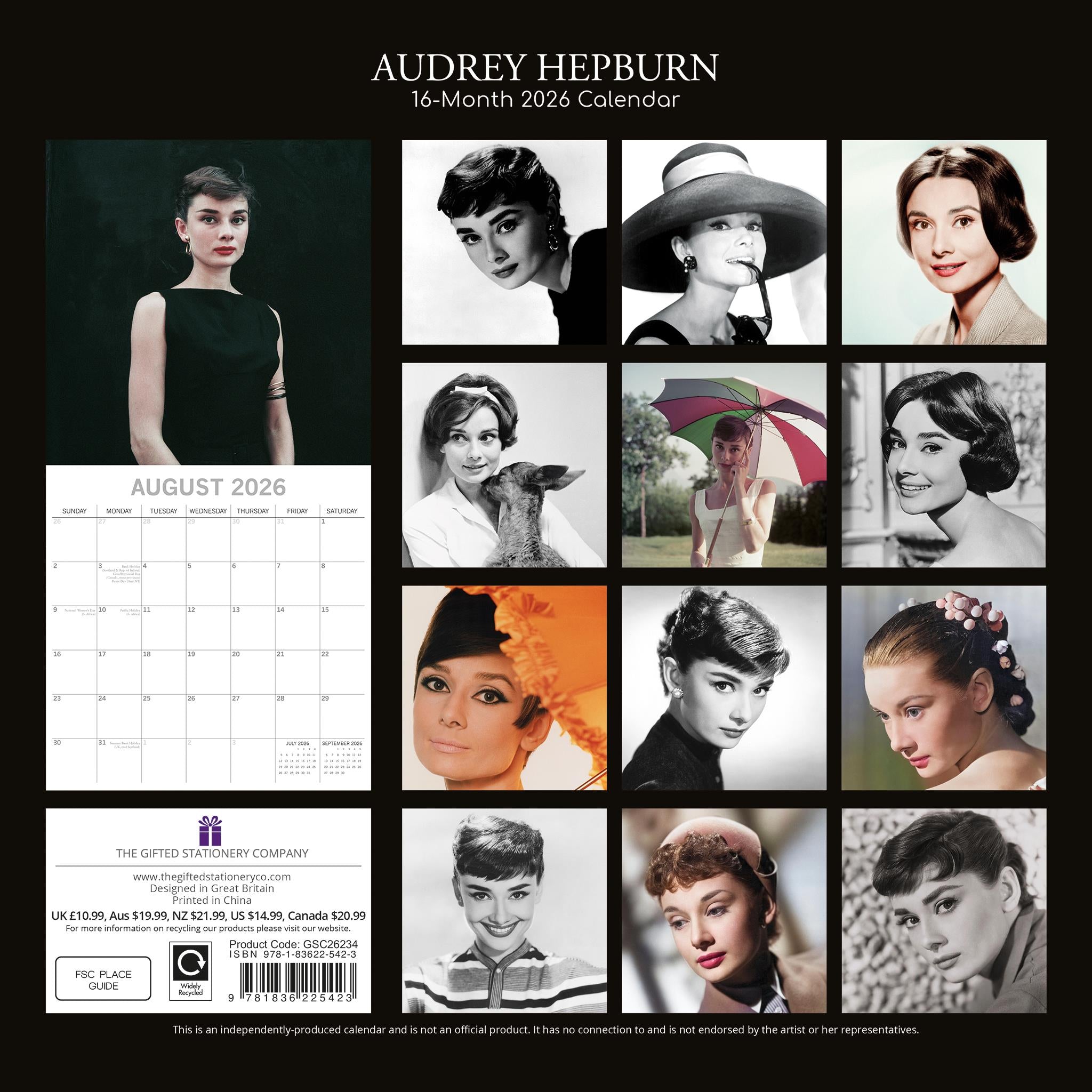 Calendrier mural Audrey Hepburn 2026