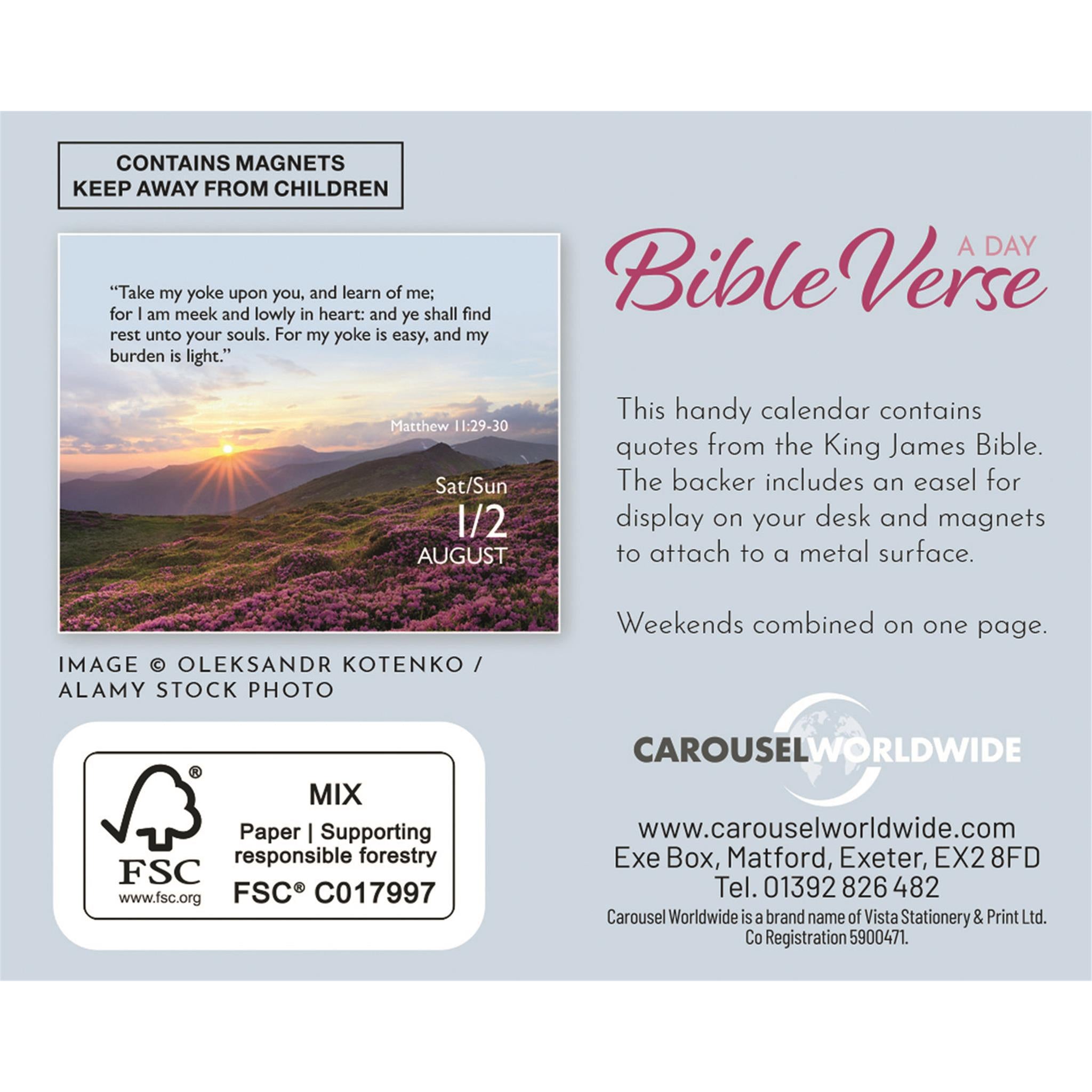 Calendrier 2026 avec un verset biblique par jour (petit format)