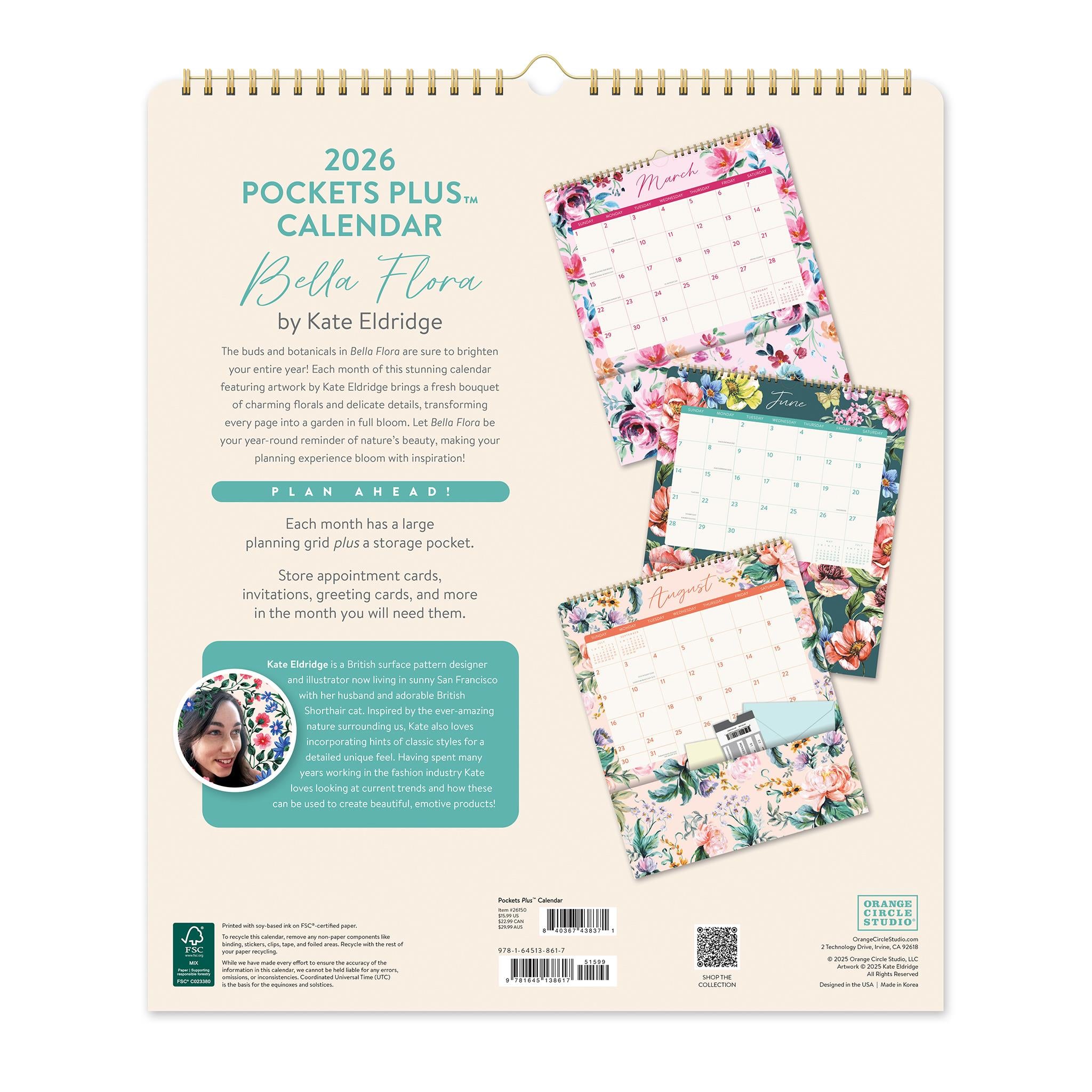 Calendrier mural Bella Flora Pockets Plus 2026