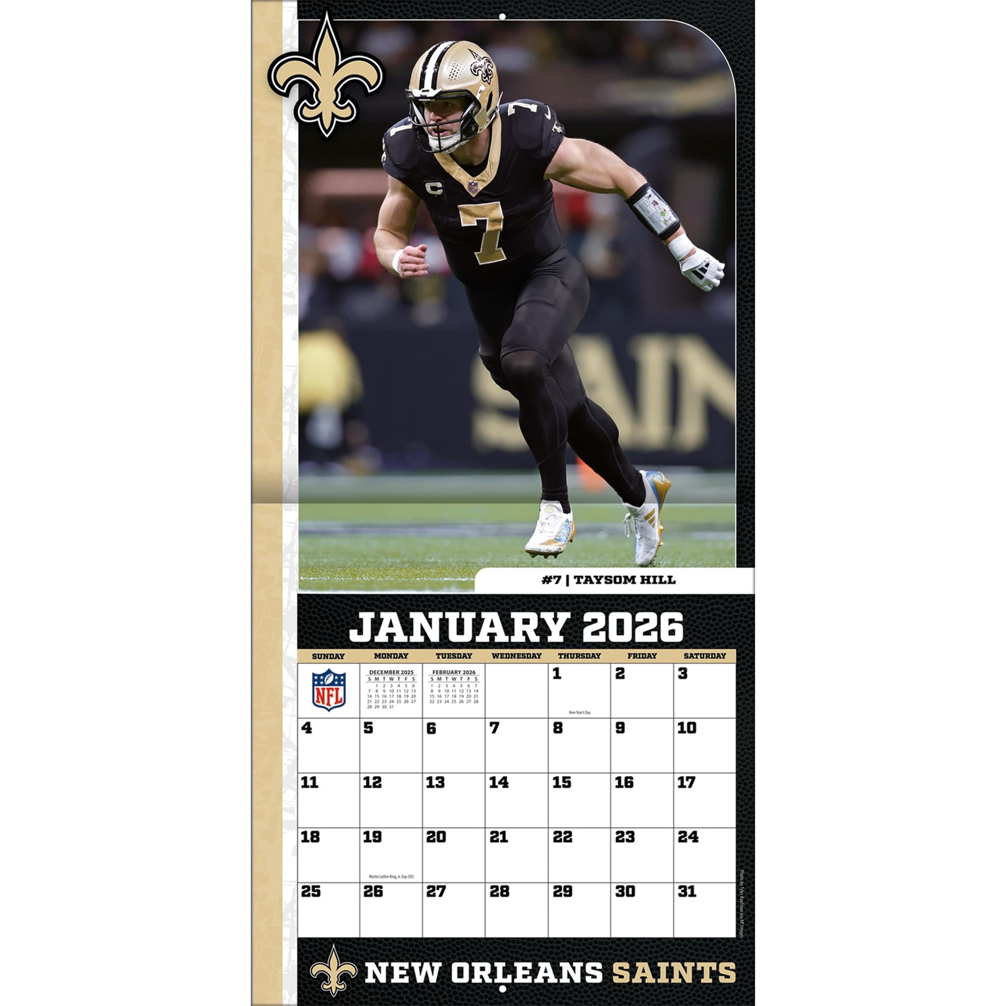 Calendrier mural 2026 des Saints de la Nouvelle-Orléans (NFL)