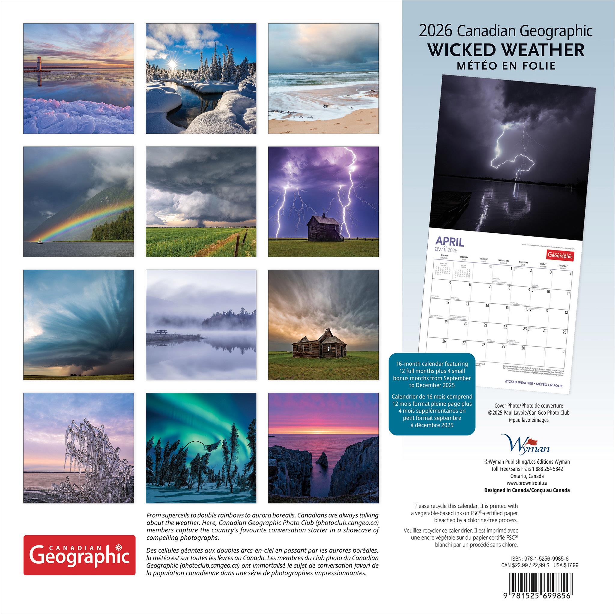 Calendrier mural Canadian Geographic Wicked Weather 2026