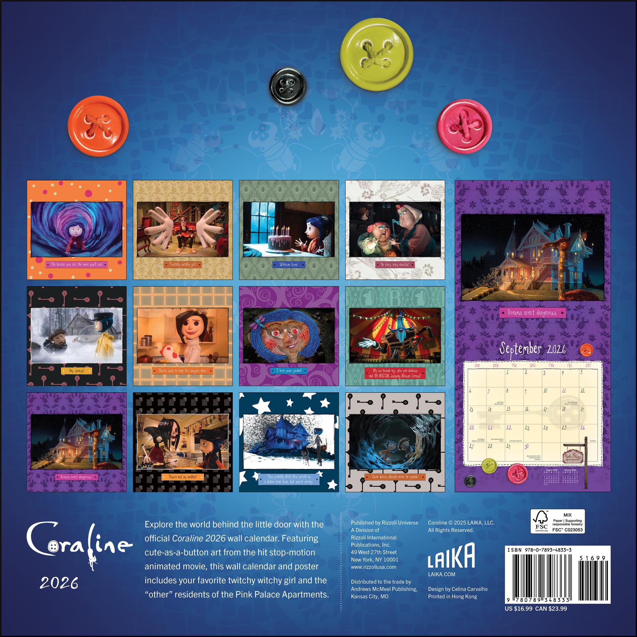 Calendrier mural Coraline 2026 - Disponible uniquement en ligne