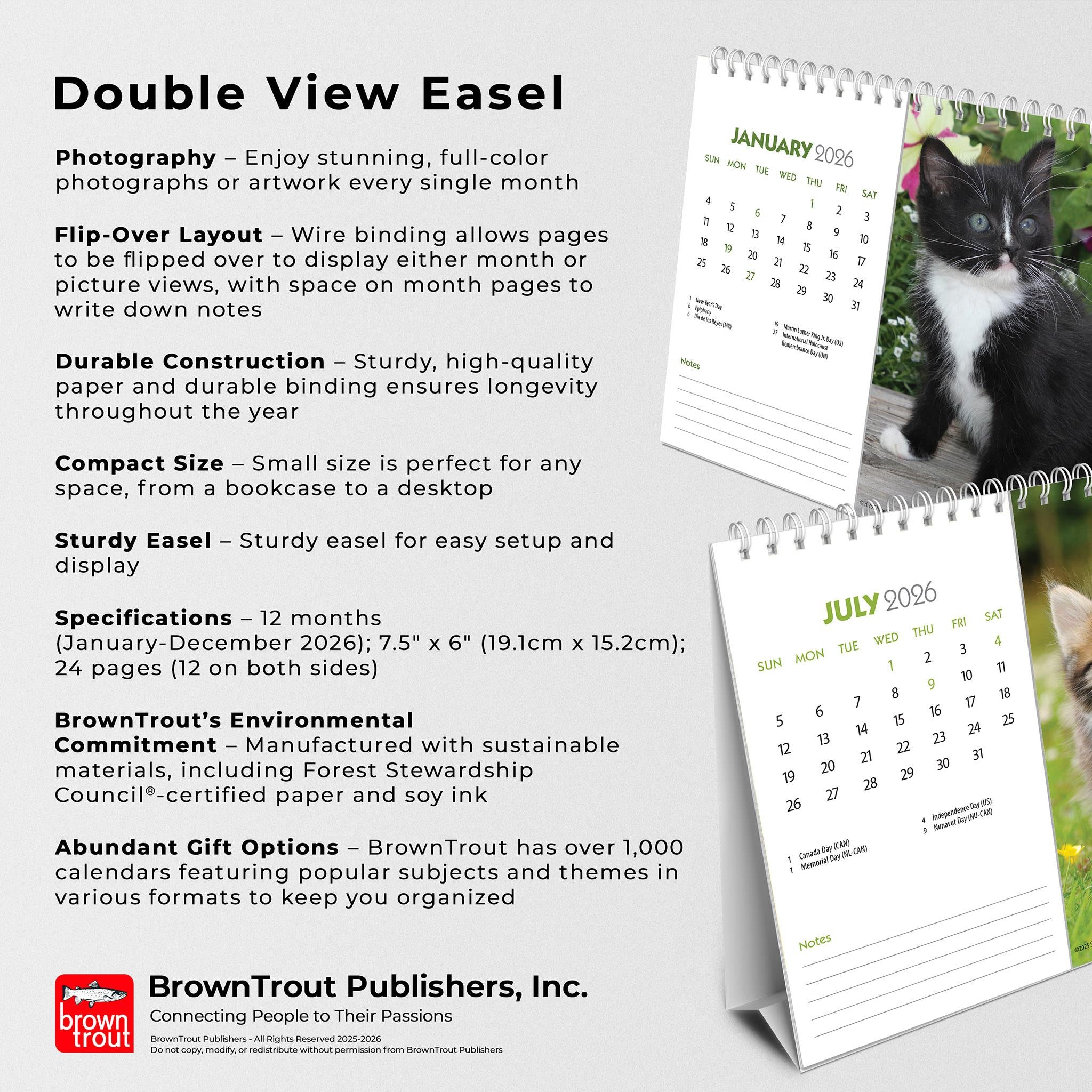 Calendrier chevalet double vue Chatons 2026