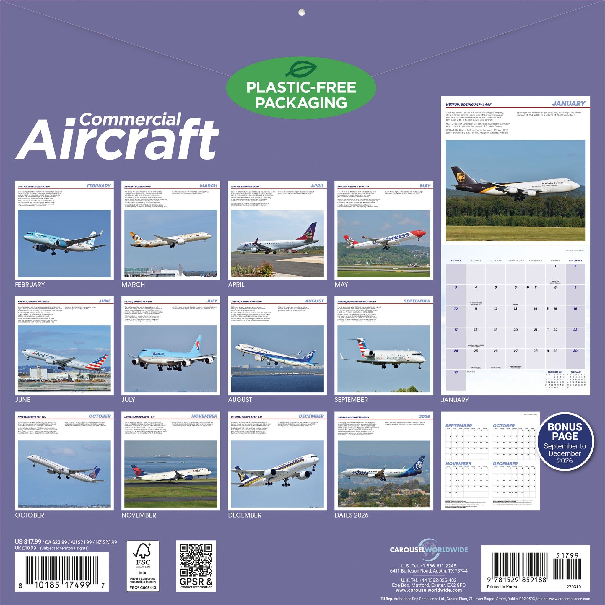 Calendrier mural Avions commerciaux 2027