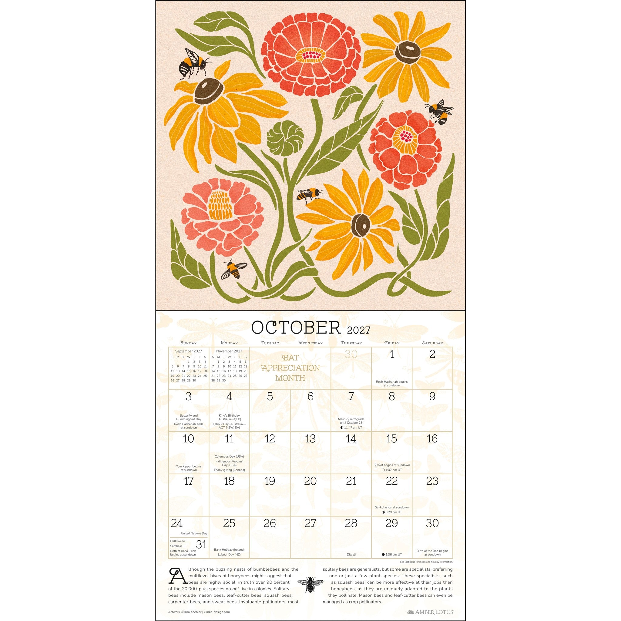 Éloges pour le calendrier mural 2027 des Pollinisateurs – en ligne uniquement