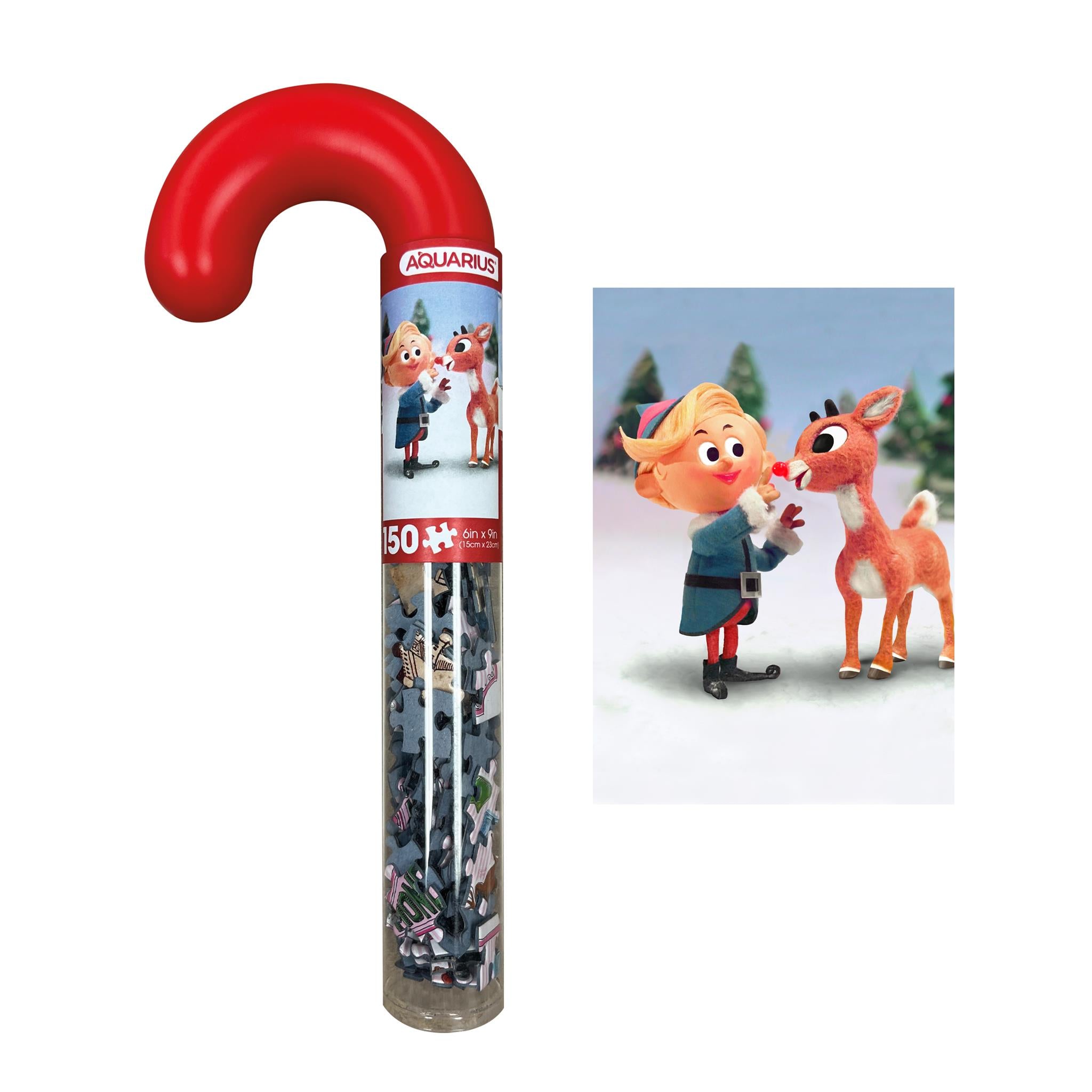 Puzzle Rudolph de 150 pièces dans un emballage en forme de canne de Noël