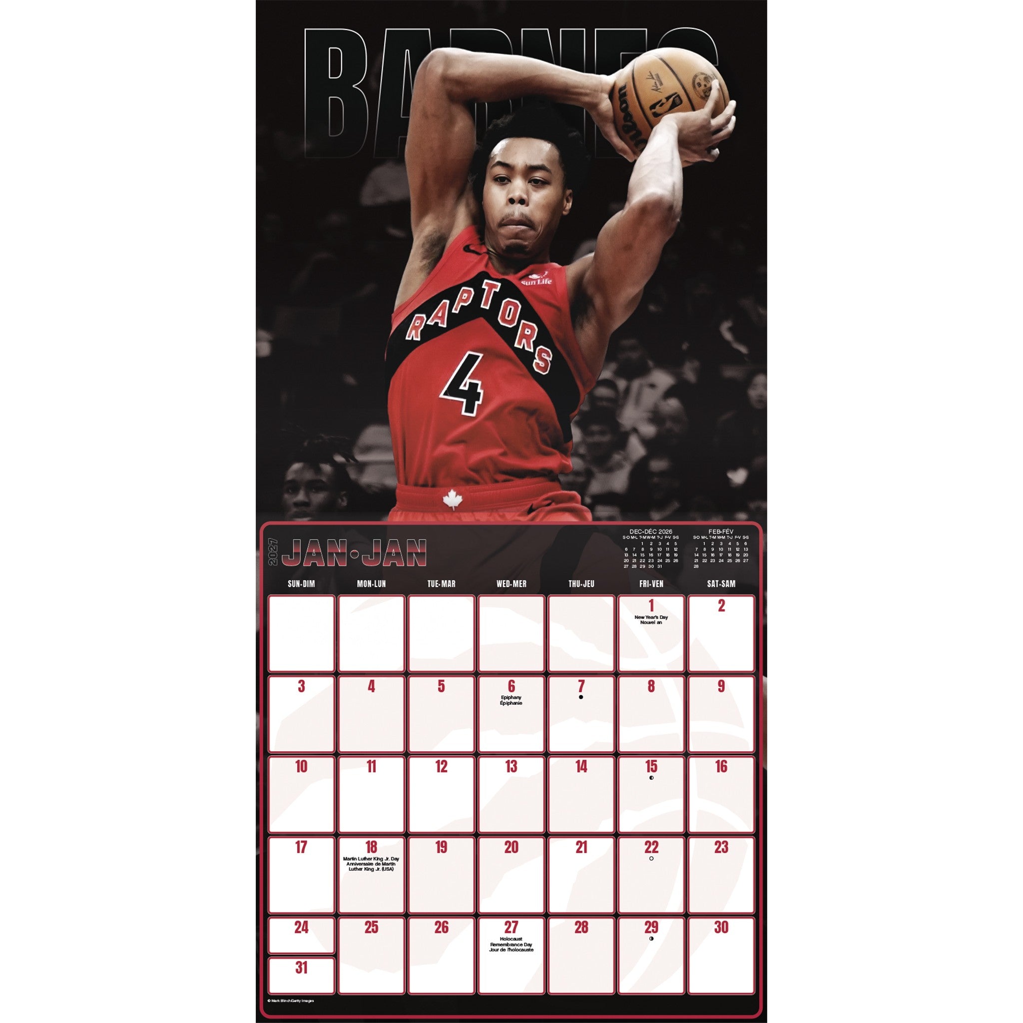 Calendrier mural NBA Toronto Raptors 2027