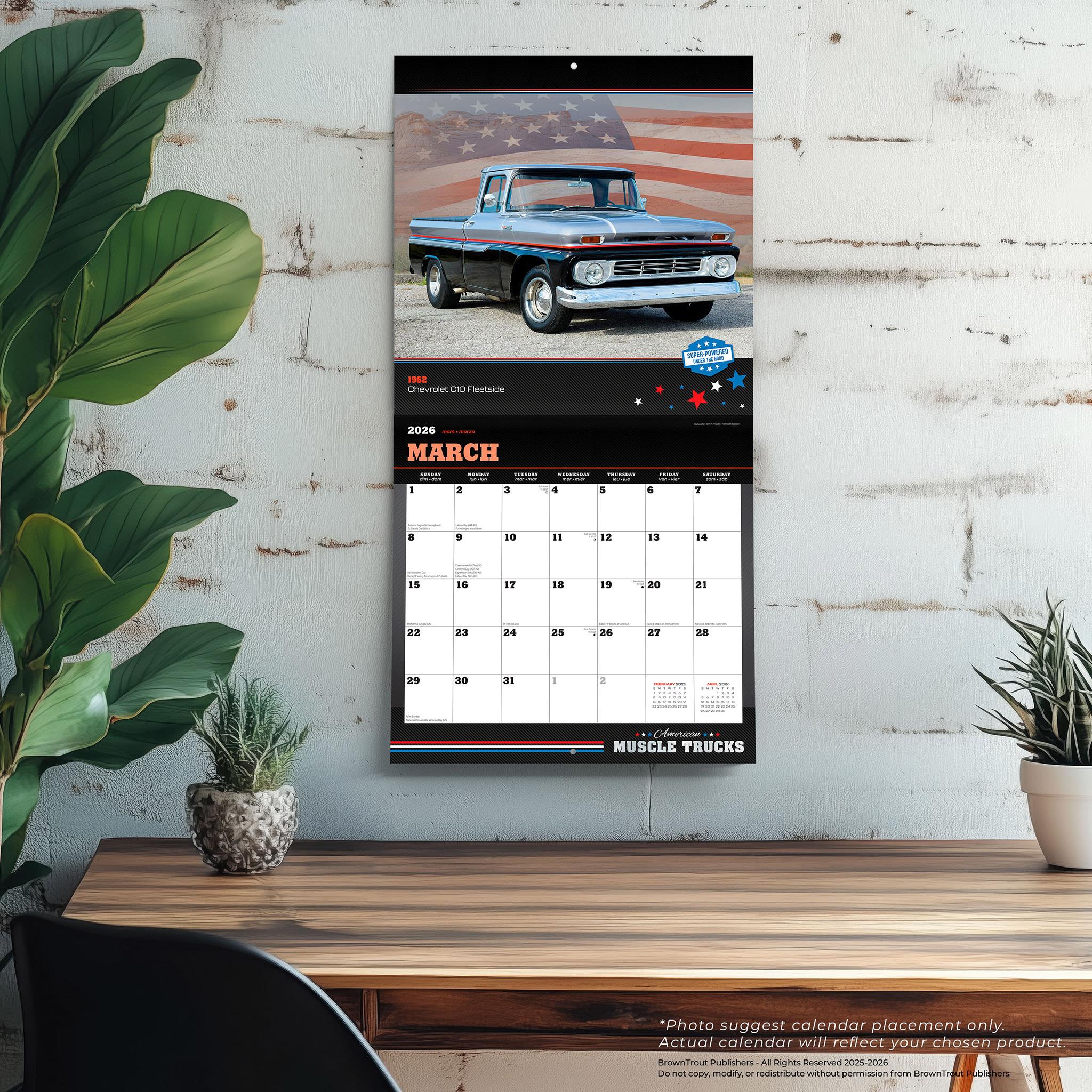 Calendrier mural American Muscle Trucks 2026 - Disponible uniquement en ligne