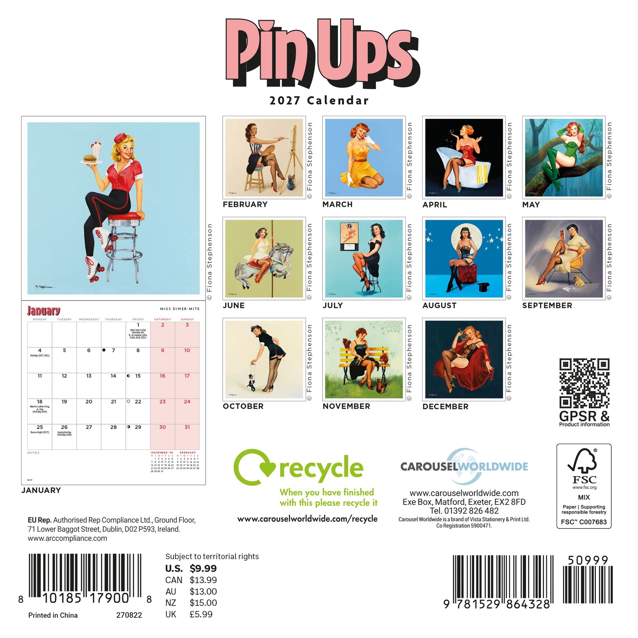 Pin Ups 2027 Mini Calendar