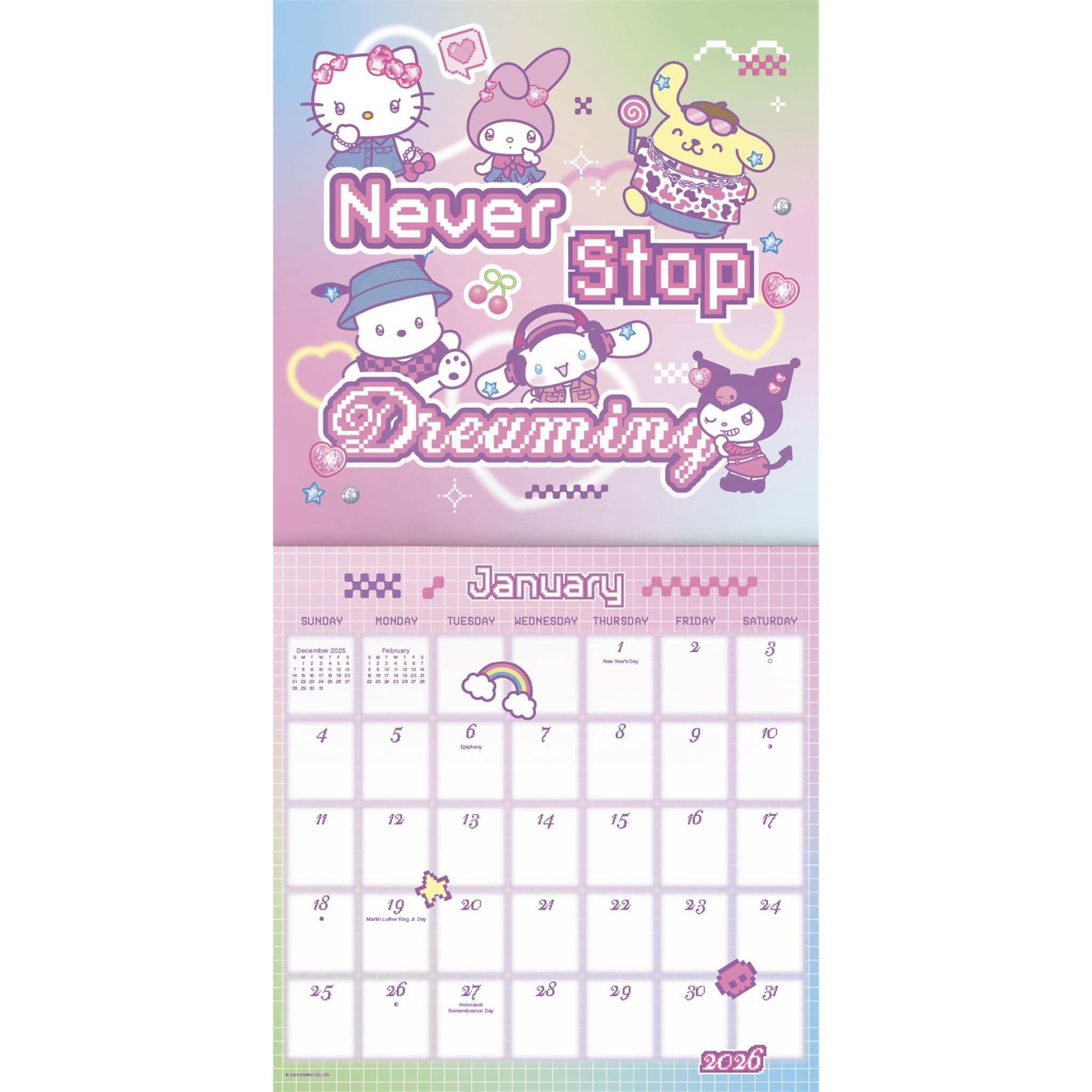 Calendrier mural de luxe Hello Kitty et ses amis exclusif avec autocollant 2026