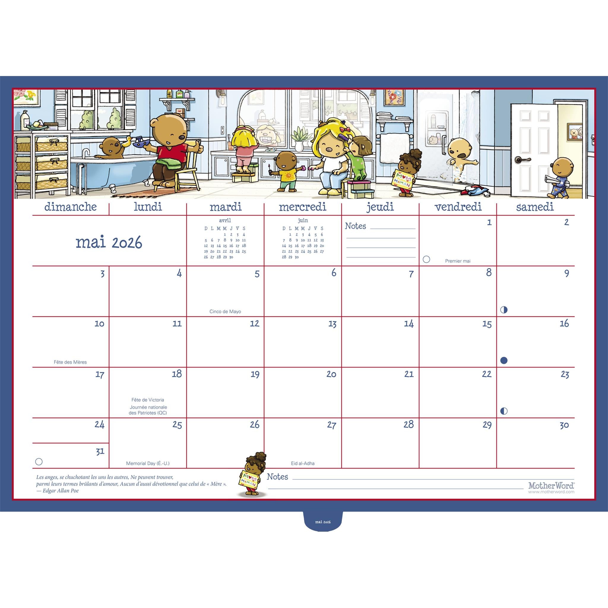 Calendrier mural de luxe Motherword 2025-2026 (français)