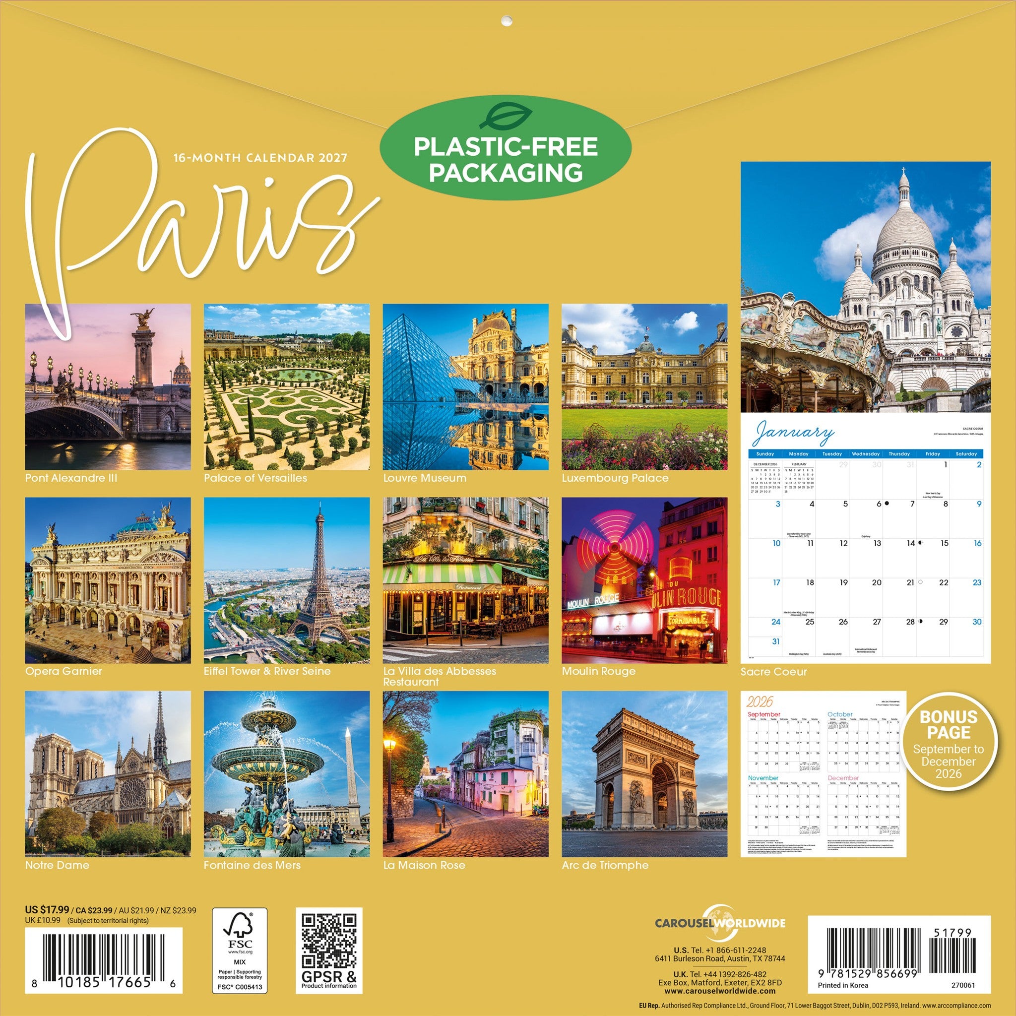 Calendrier mural Paris 2027