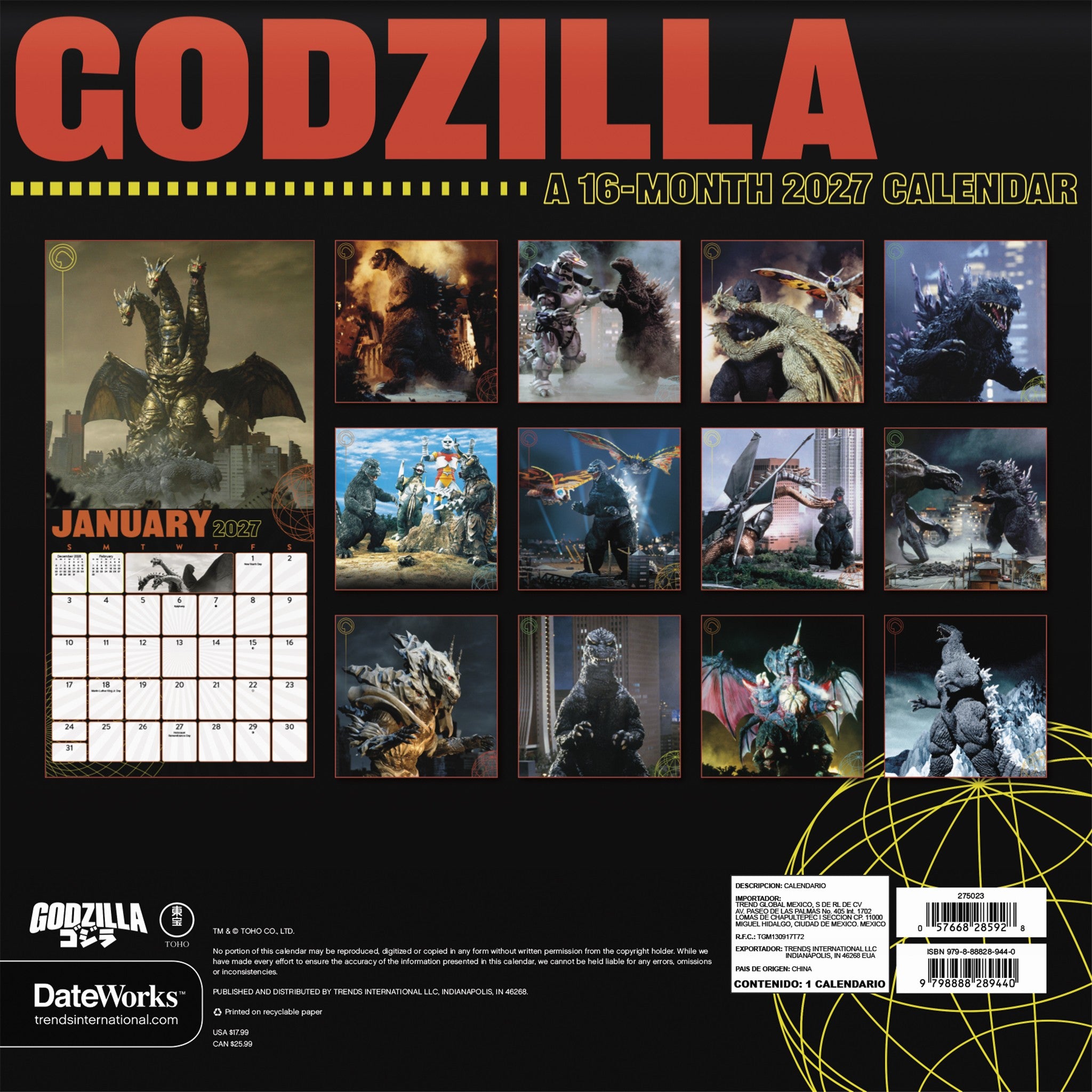 Calendrier mural Godzilla Classique Exclusif avec illustration 2027 – En ligne seulement