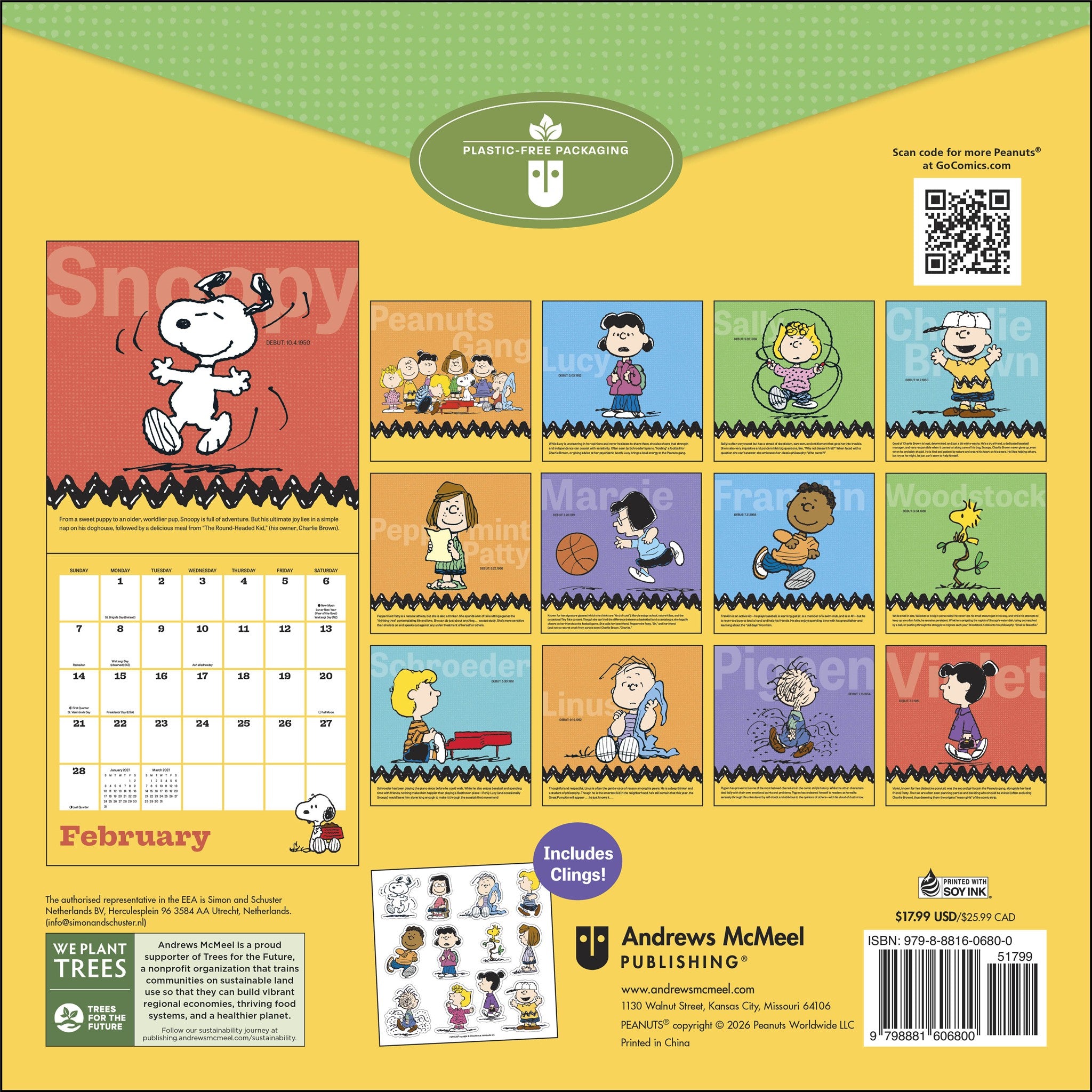 Calendrier mural Peanuts® avec autocollants 2027