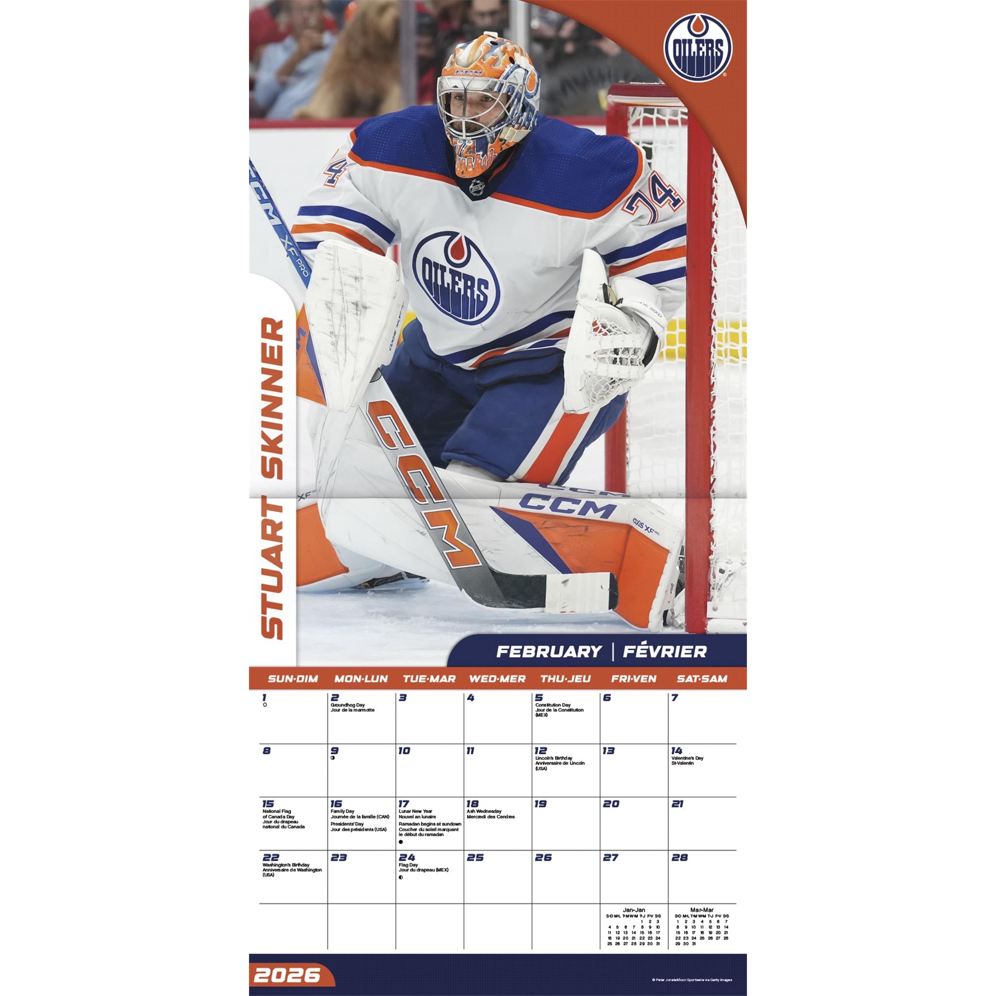 Calendrier mural bilingue 2026 des Oilers d'Edmonton de la LNH