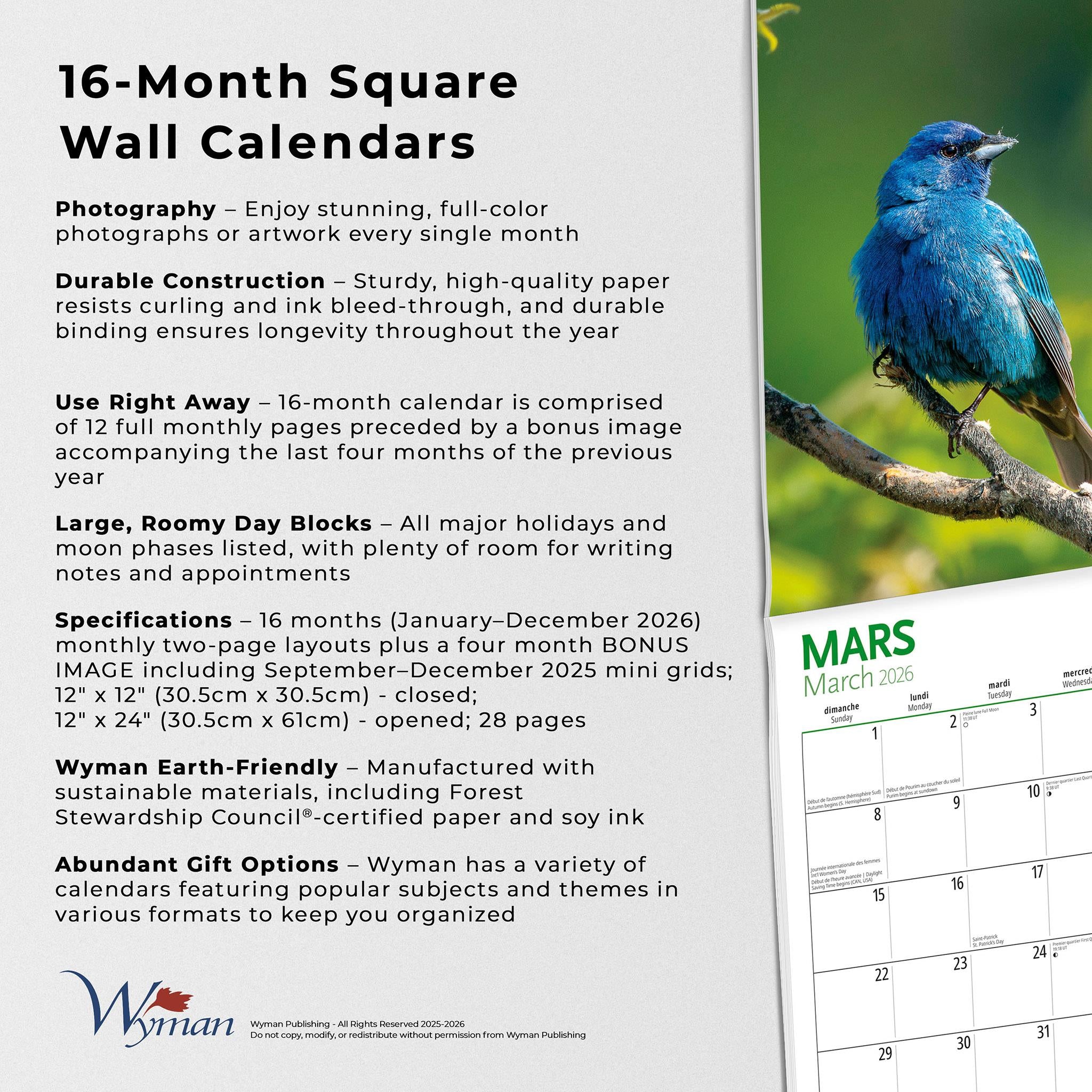 Canadian Geographic Oiseaux 2026 Wall Calendar (French)