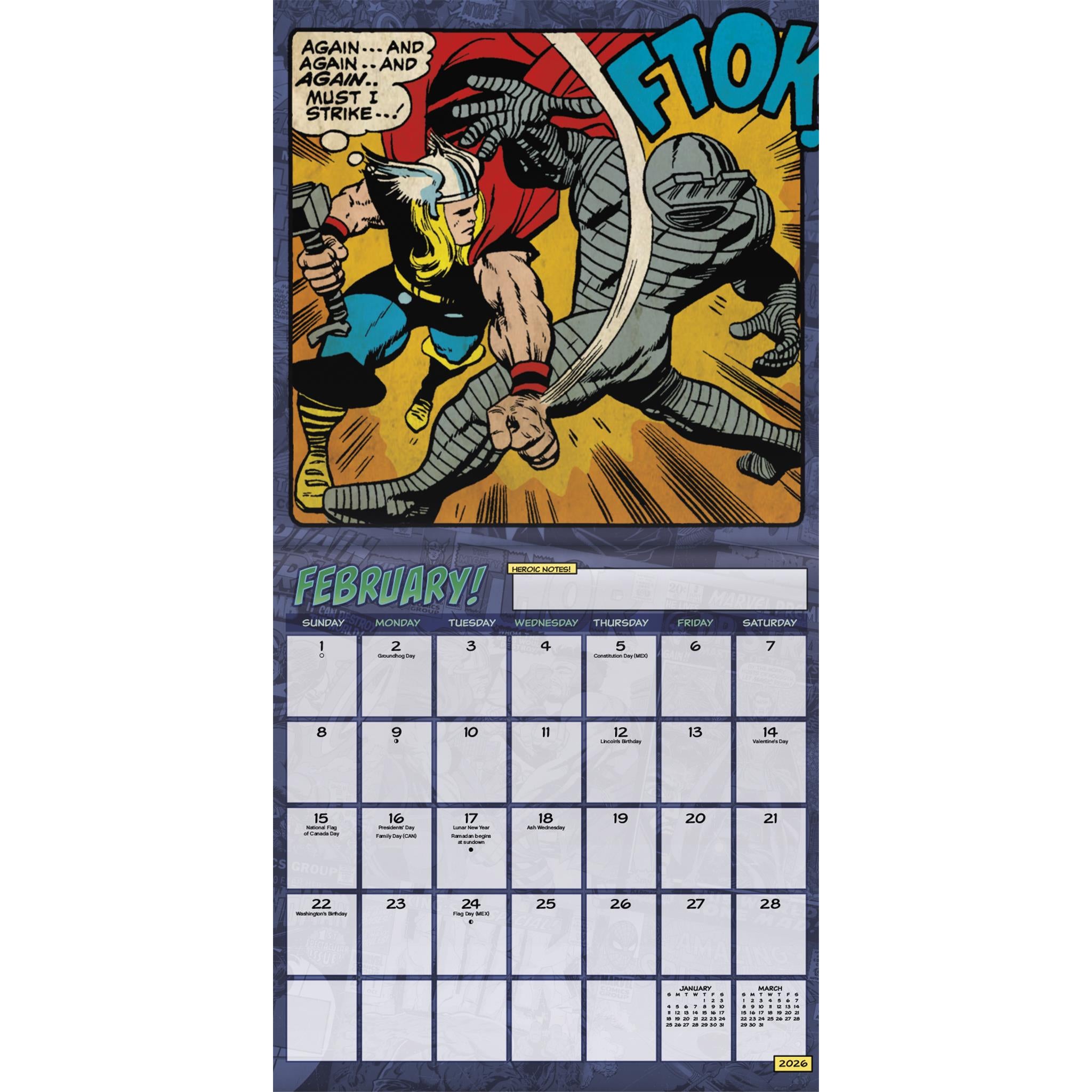 Mini-calendrier Marvel Comics 2026