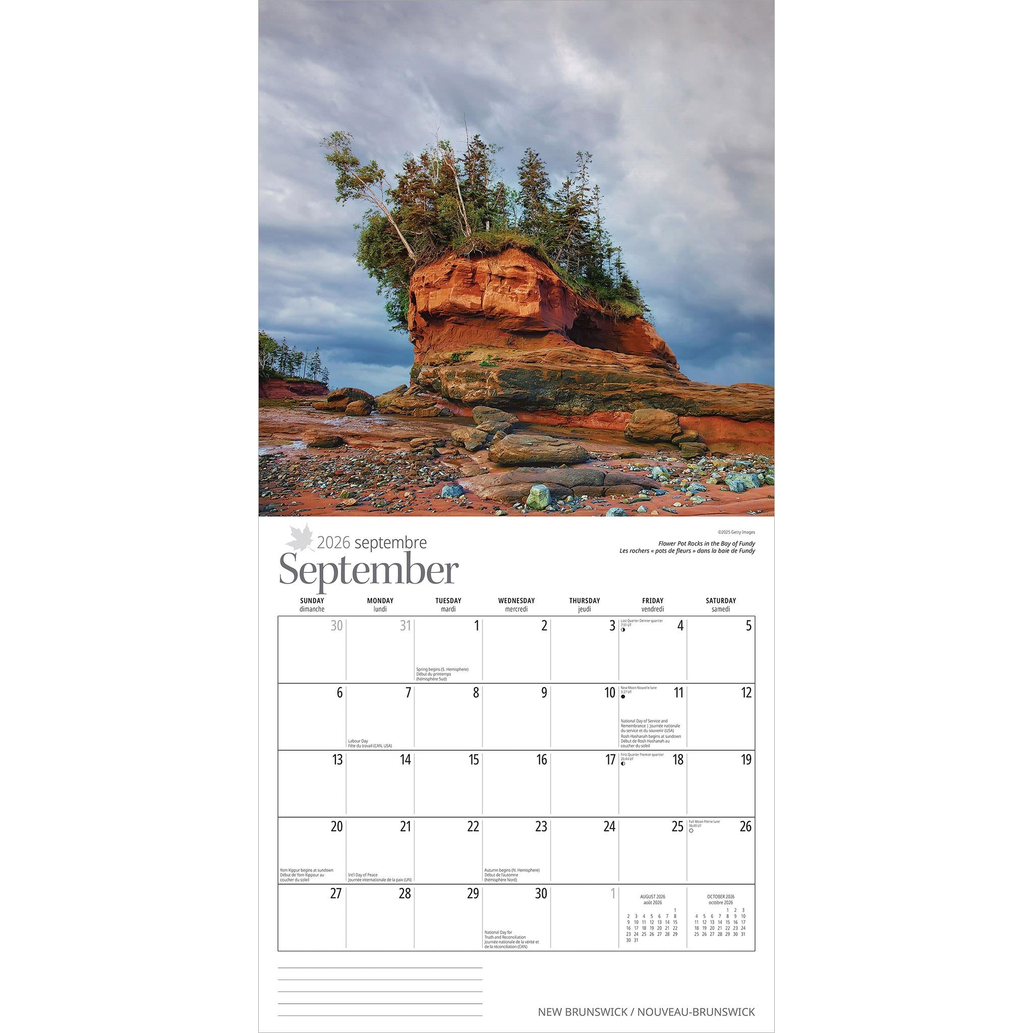 Calendrier mural du Nouveau-Brunswick 2026