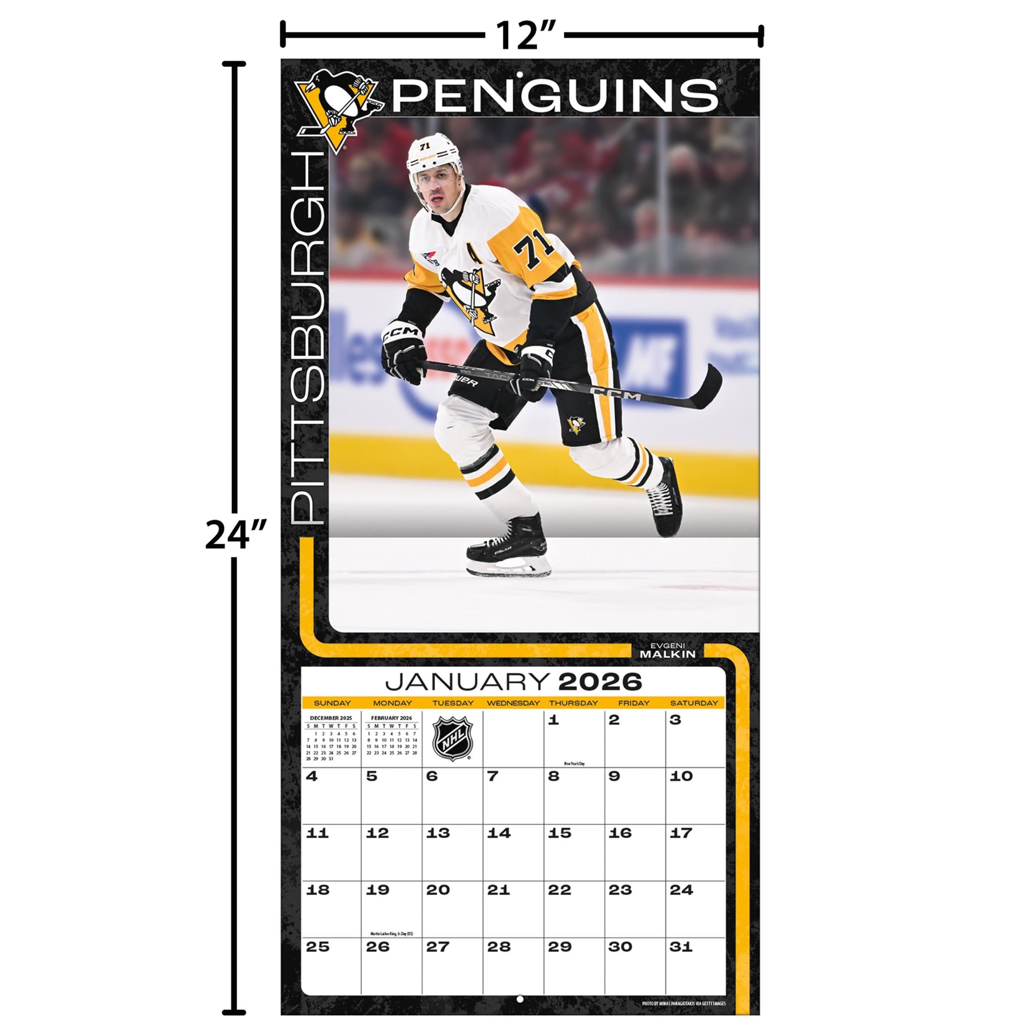 Calendrier mural 2026 des Penguins de Pittsburgh (NHL)