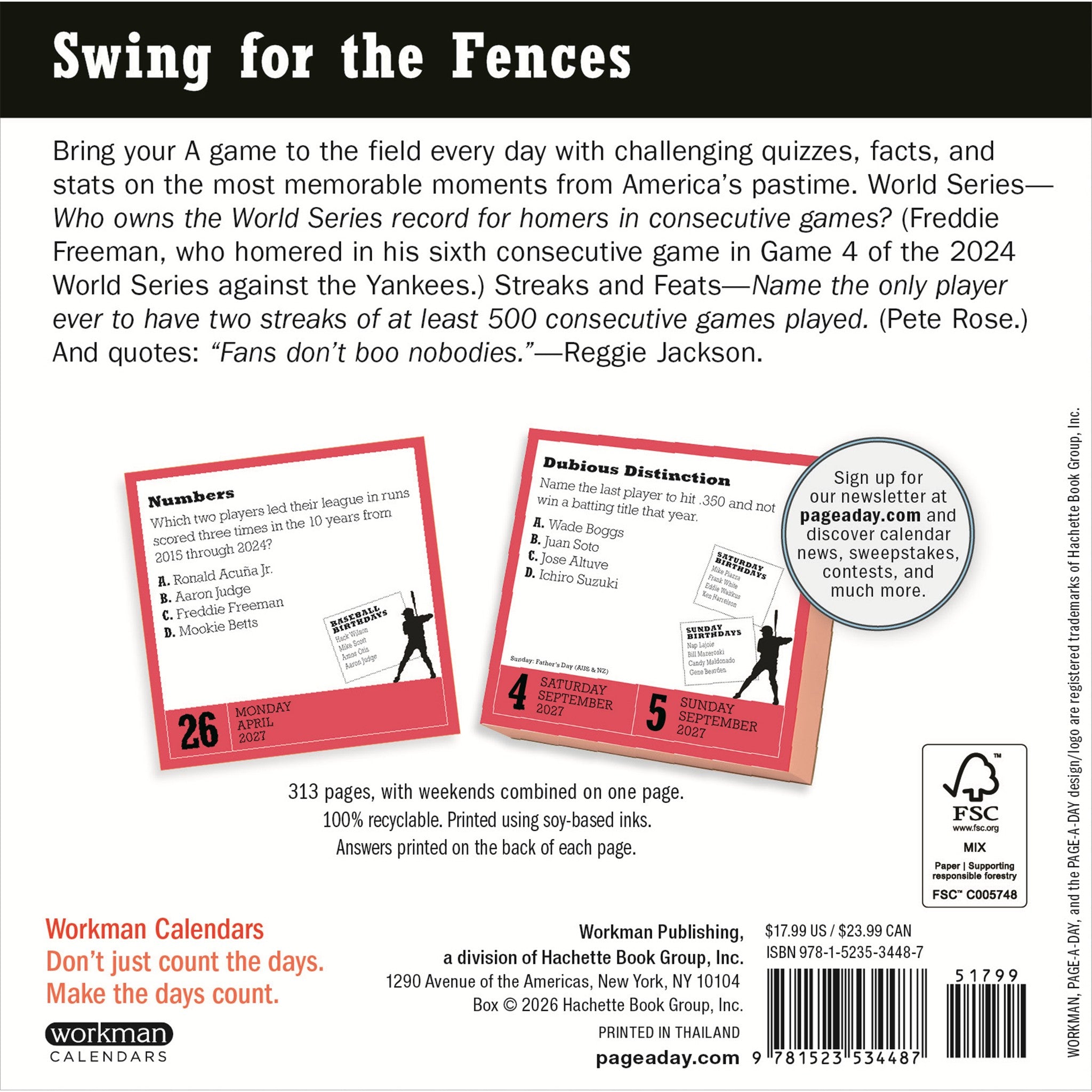 Un calendrier de bureau Un an d'anecdotes sur le baseball 2027