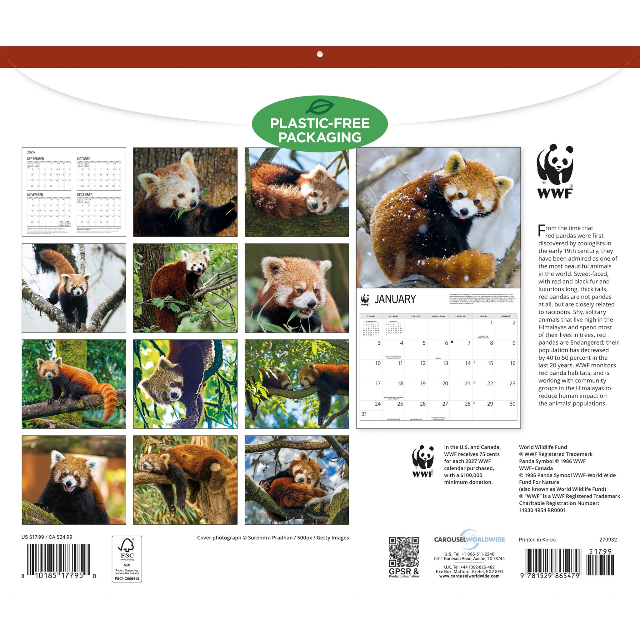 Calendrier mural 2027 Pandas roux du Fonds mondial pour la nature