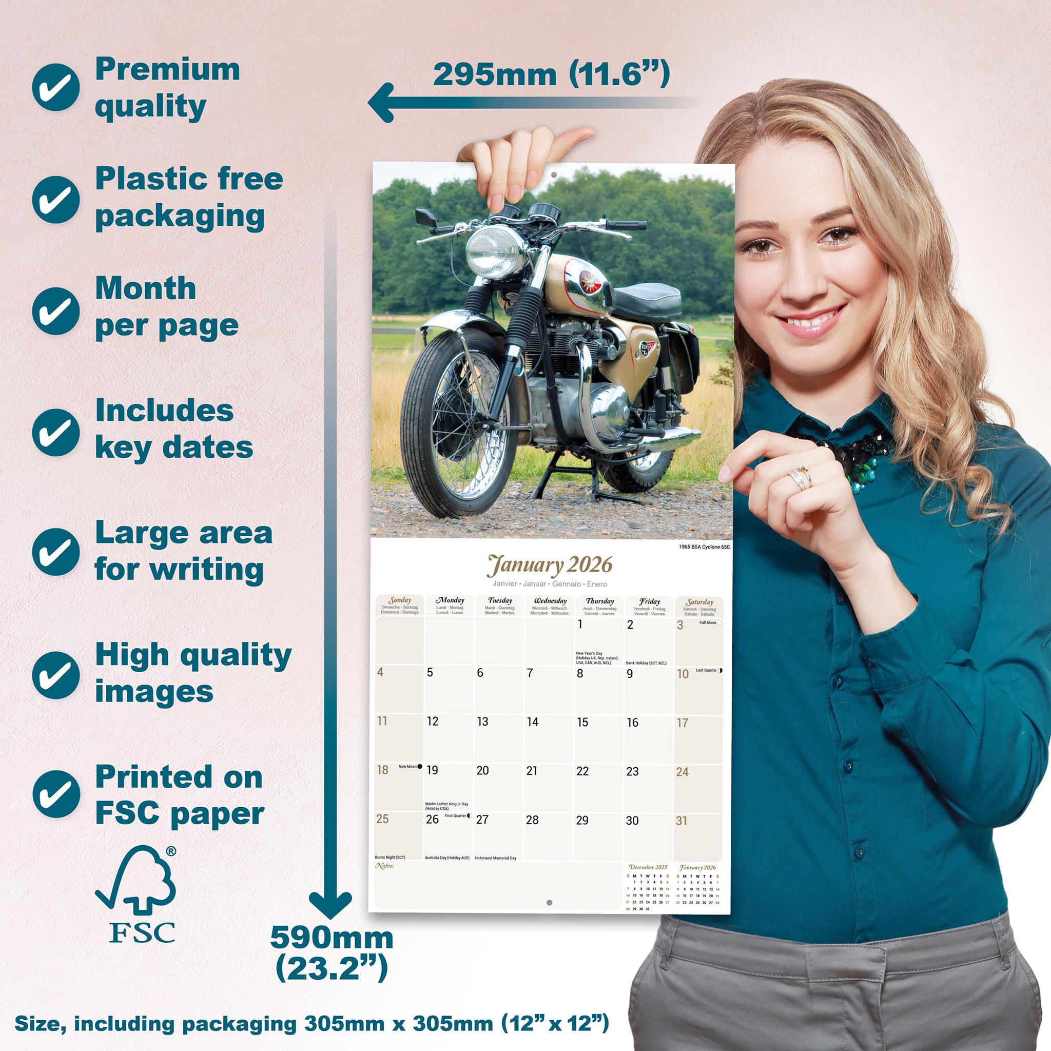 Classic British Bikes 2026 Wall Calendar