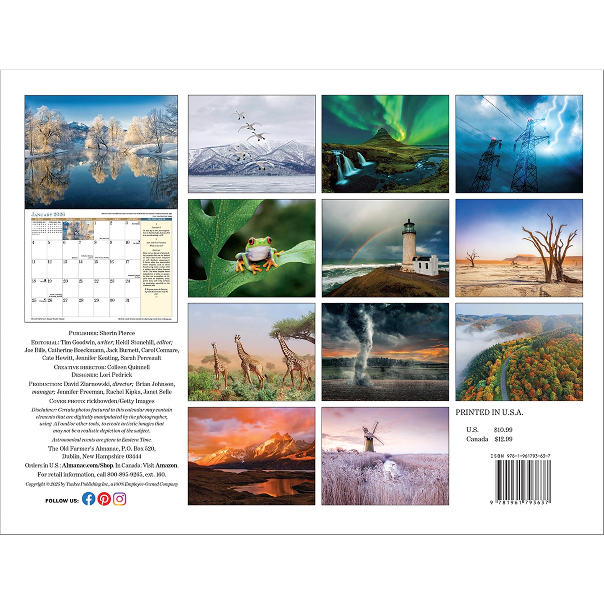 Calendrier mural météo de l'Almanach des vieux fermiers 2026