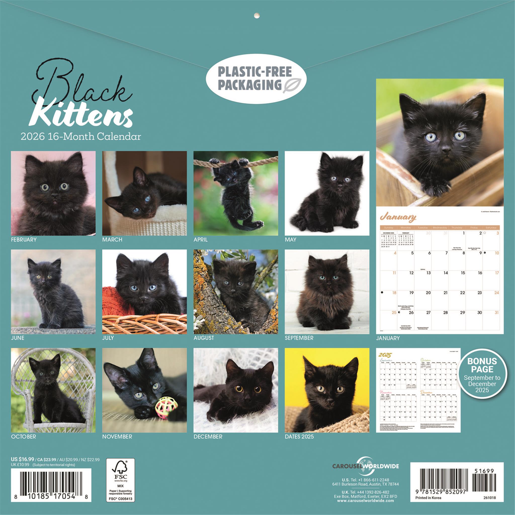 Calendrier mural Chatons noirs 2026