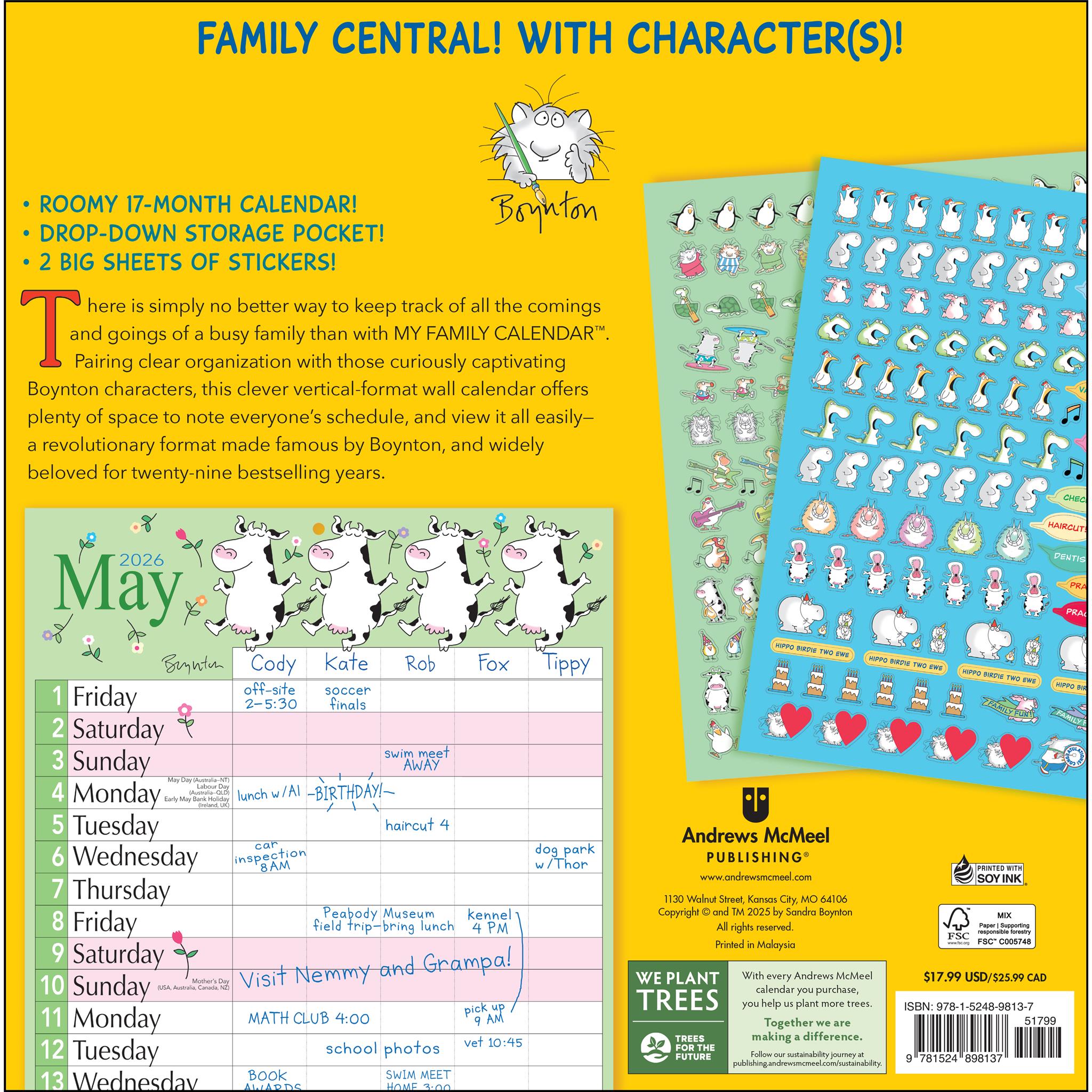 Calendrier mural 2025-2026 de Sandra Boynton « Ma famille »