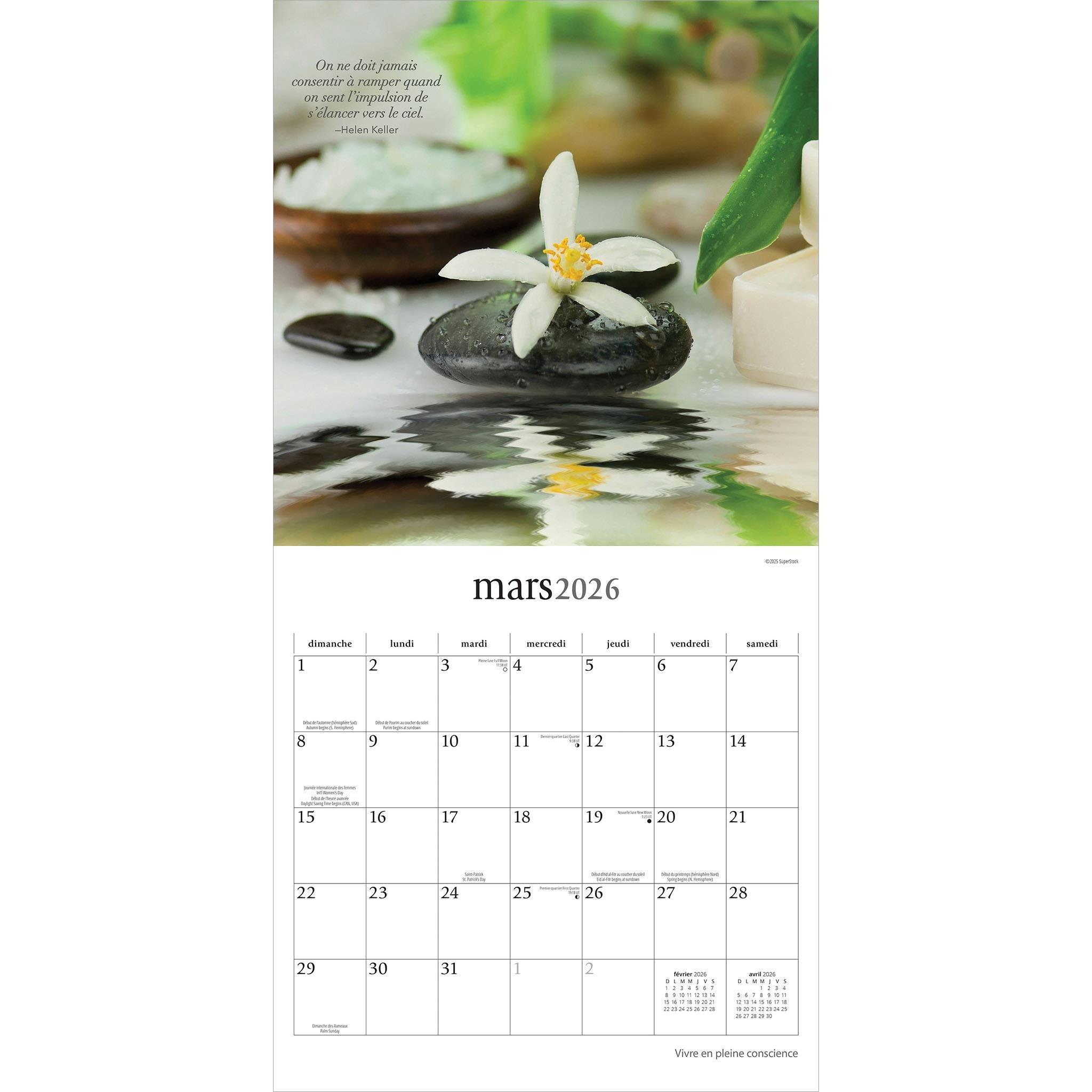 Vivre En Pleine Conscience 2026 Wall Calendar (French)