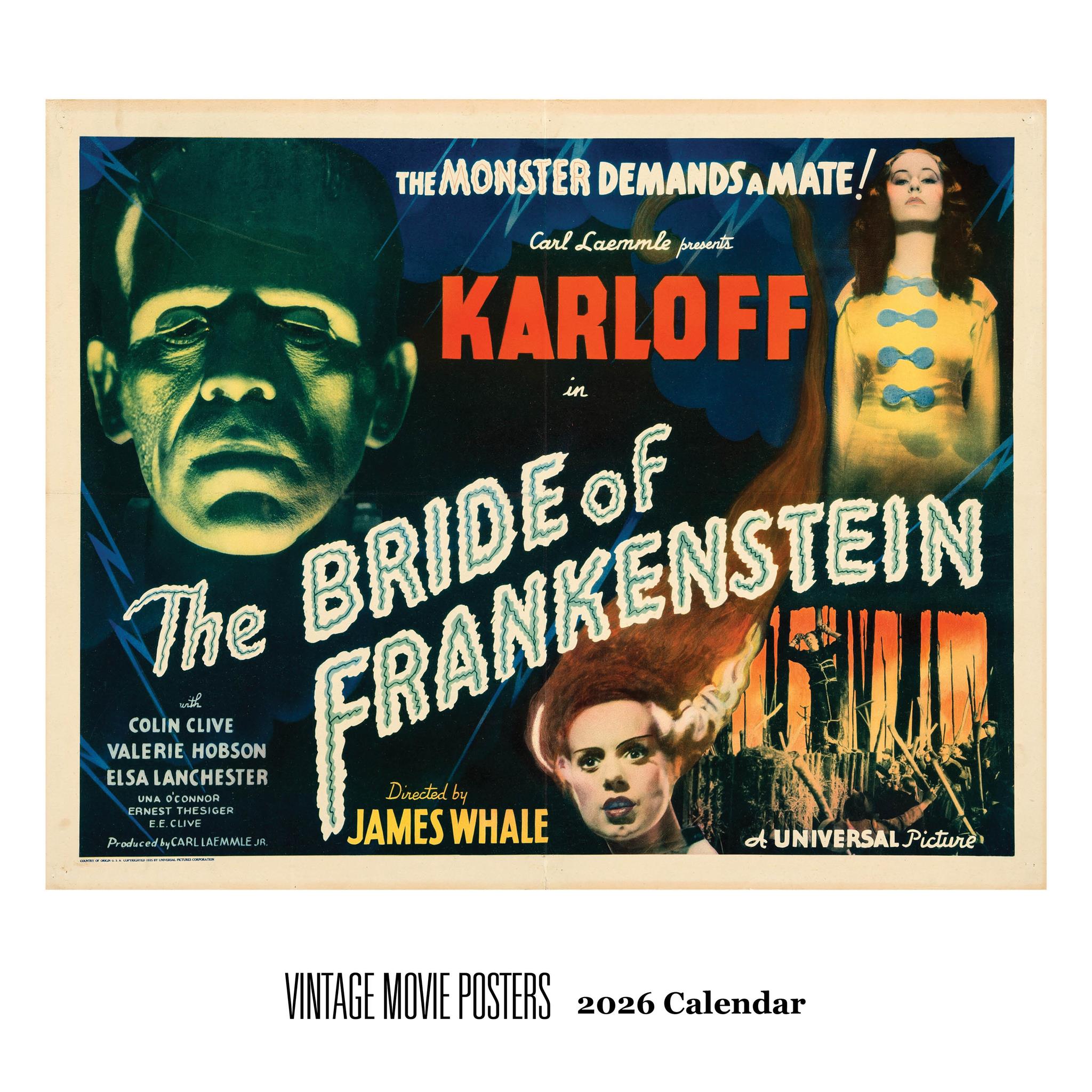 Calendrier mural 2026 avec affiches de films vintage - Disponible uniquement en ligne