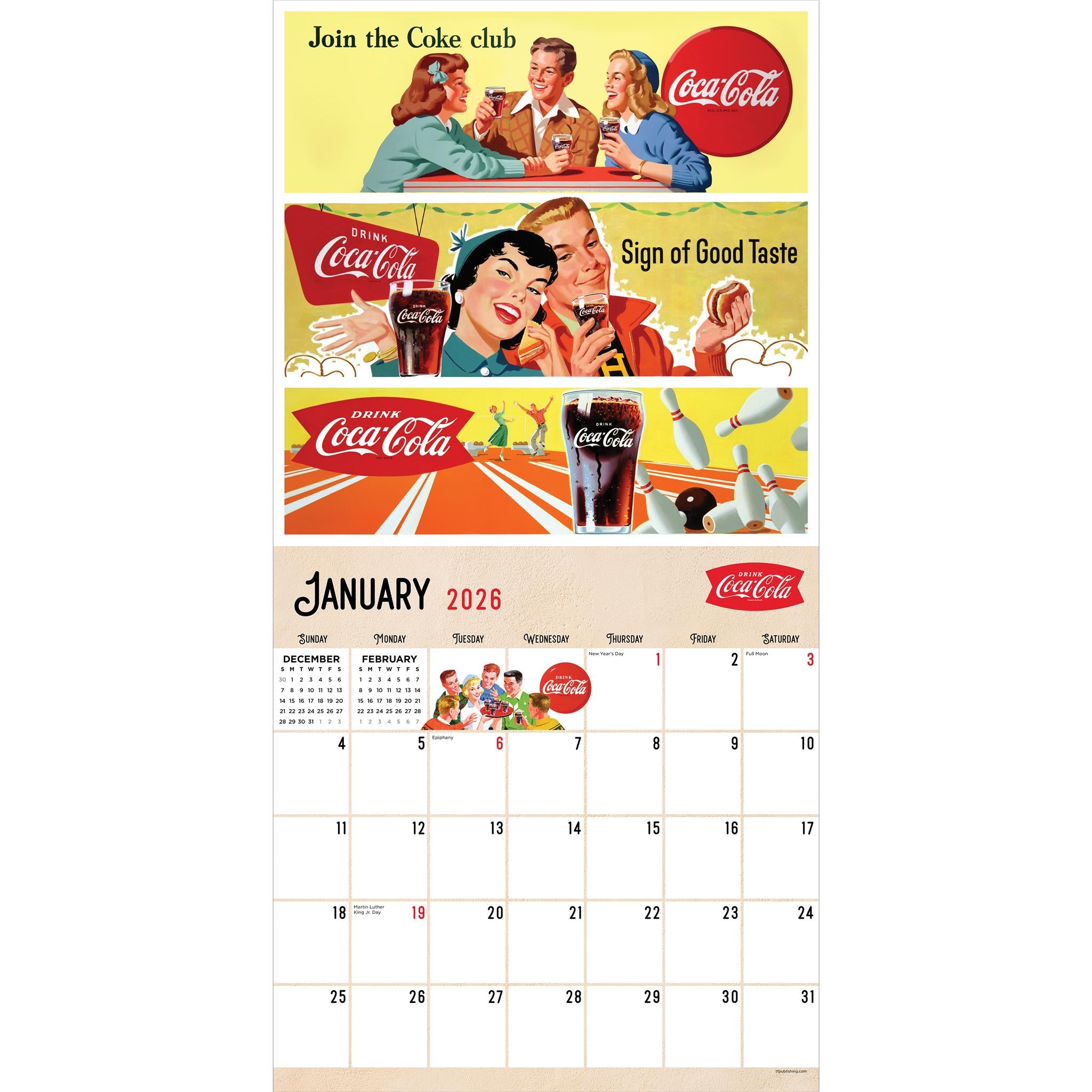 Calendrier mural Coca-Cola Vintage Nostalgie 2026 - Disponible uniquement en ligne