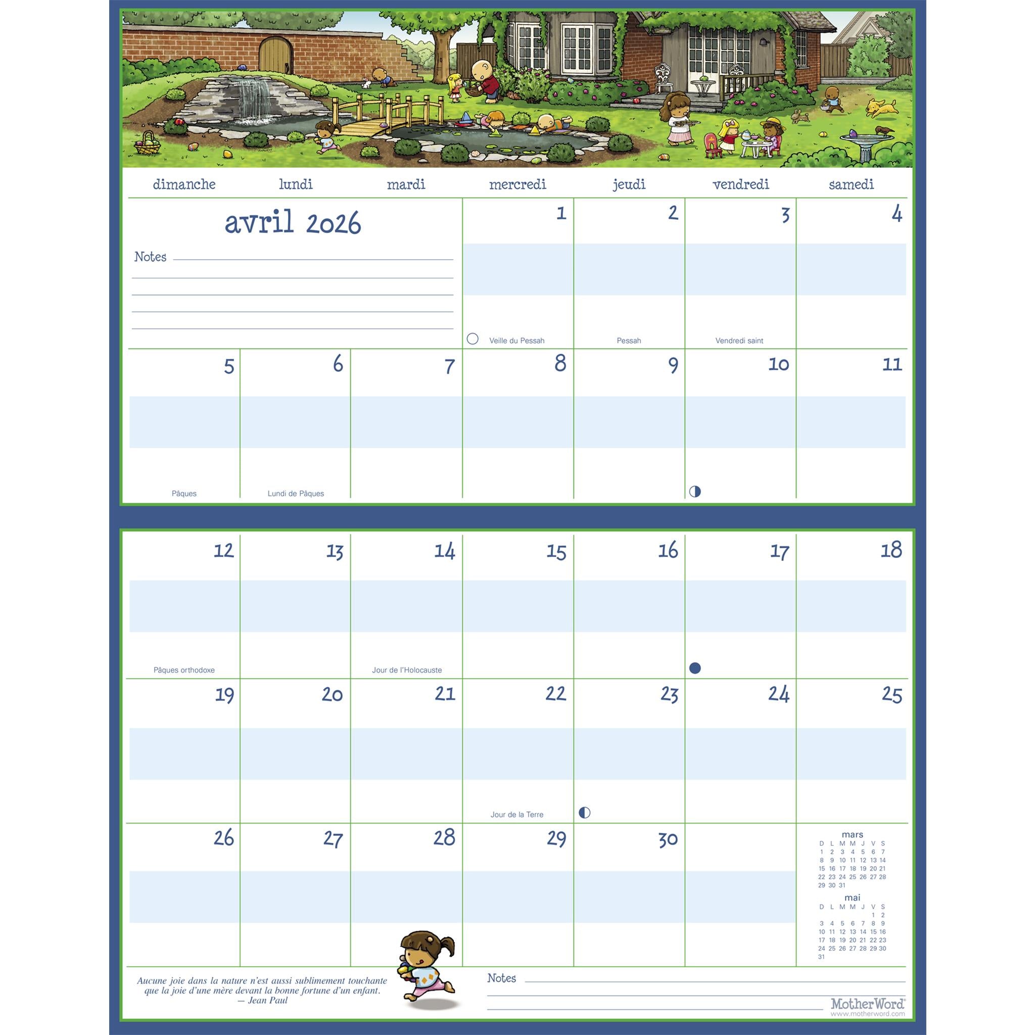 Calendrier mural magnétique Motherword 2026 (français)