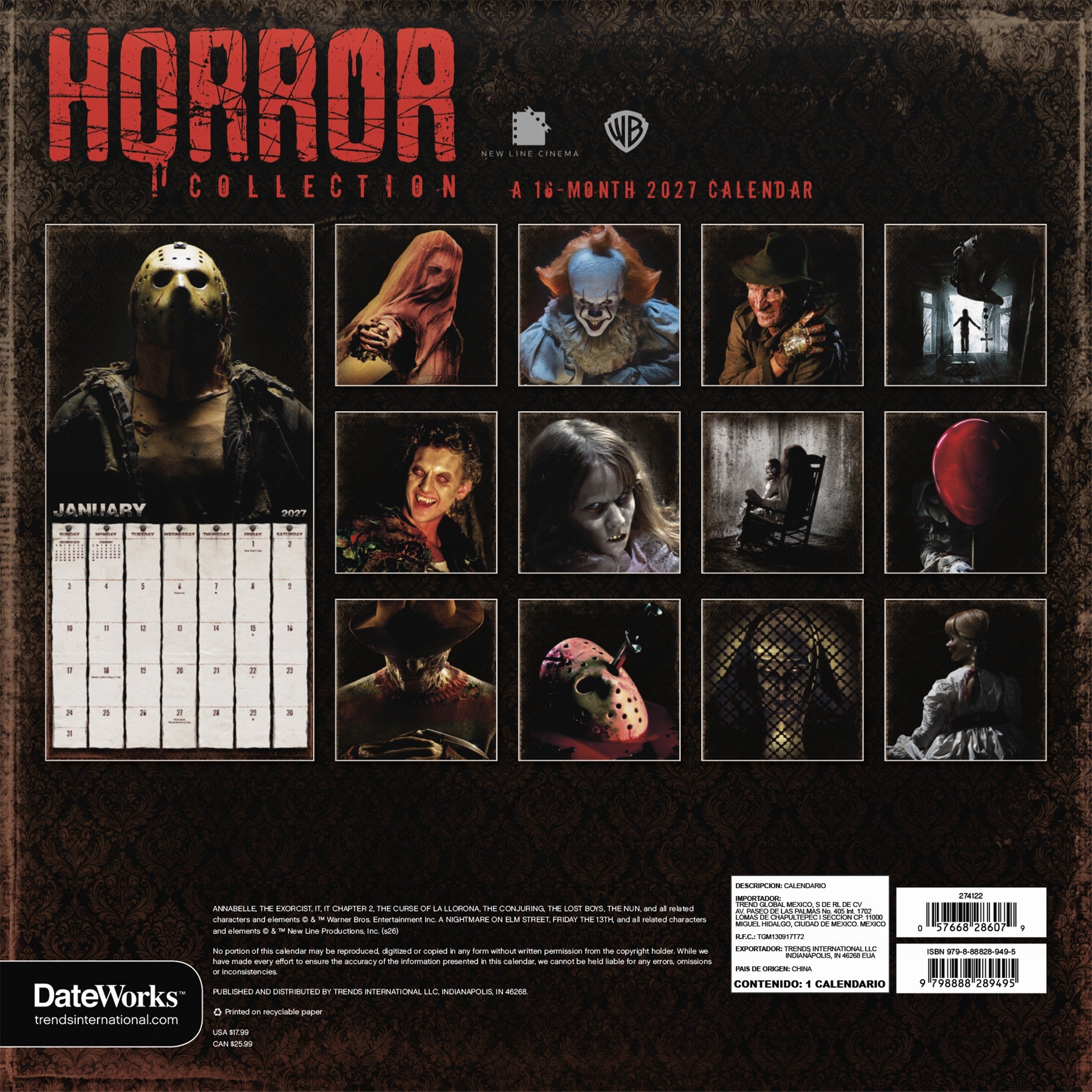Calendrier mural Collection horreur 2027