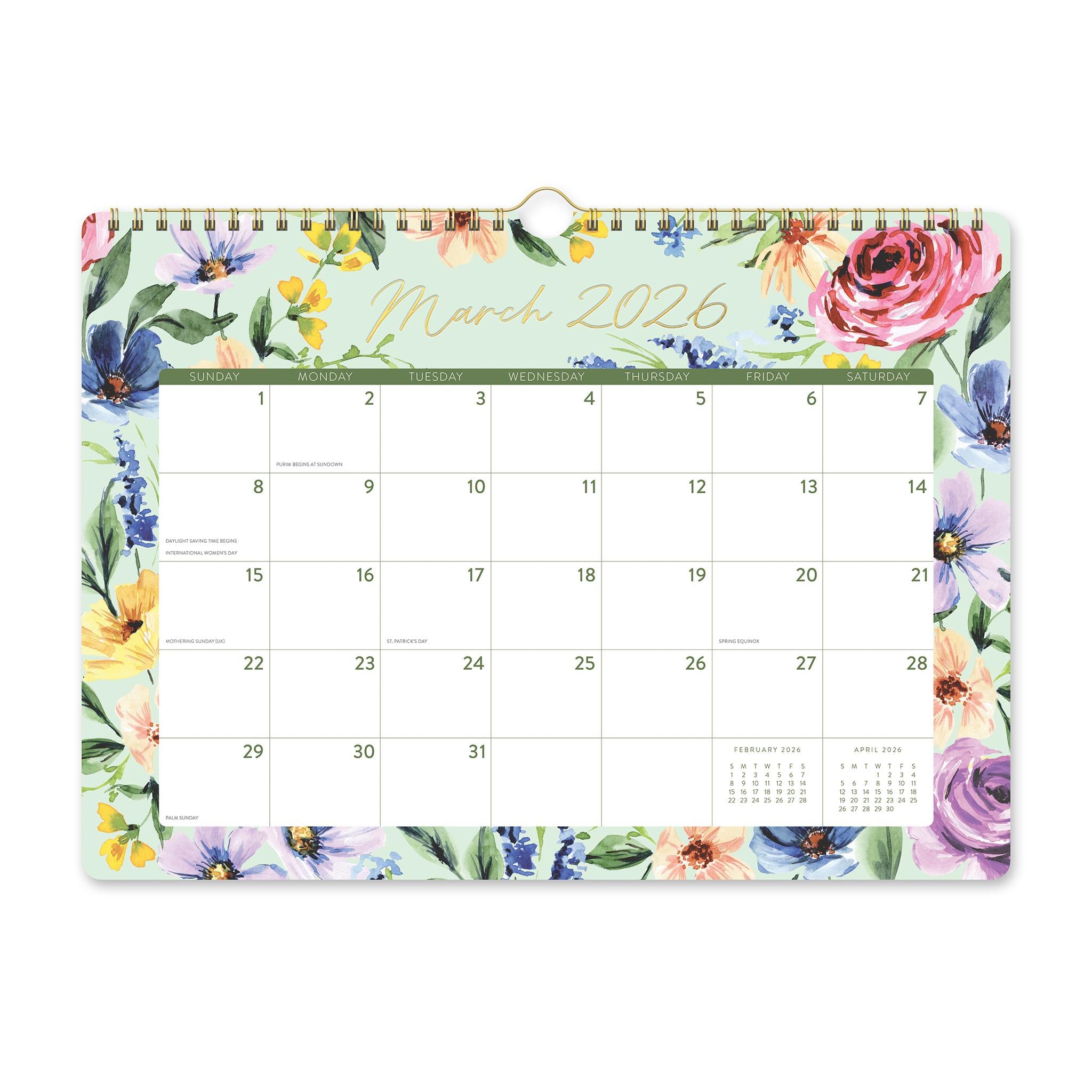 Bella Flora 2025-2026 Spiral Wall Calendar