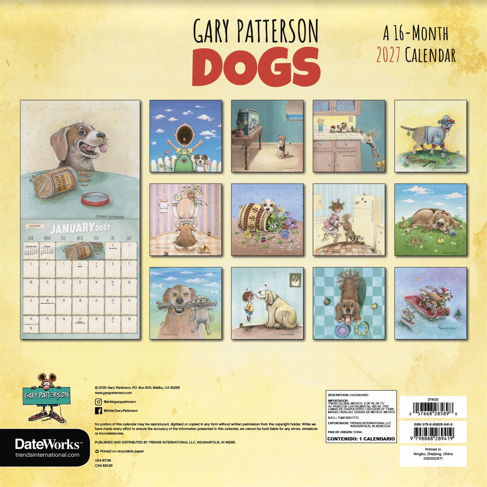Gary Patterson - Chiens Calendrier Mural 2027 - En Ligne Seulement