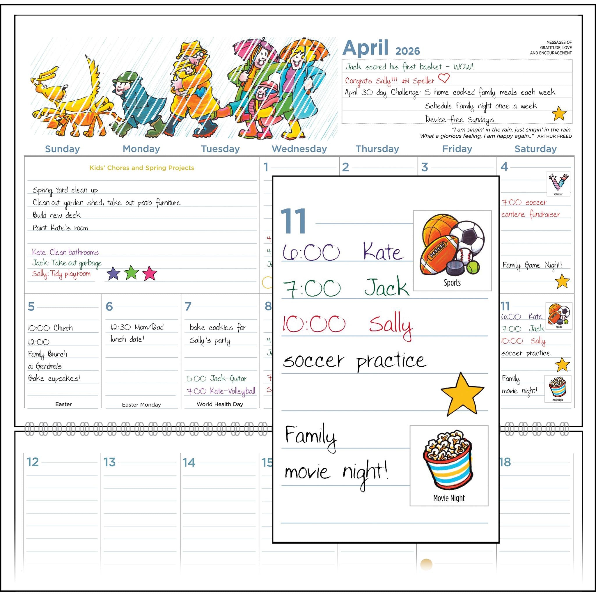 Calendrier mural organisateur familial 2025-2026