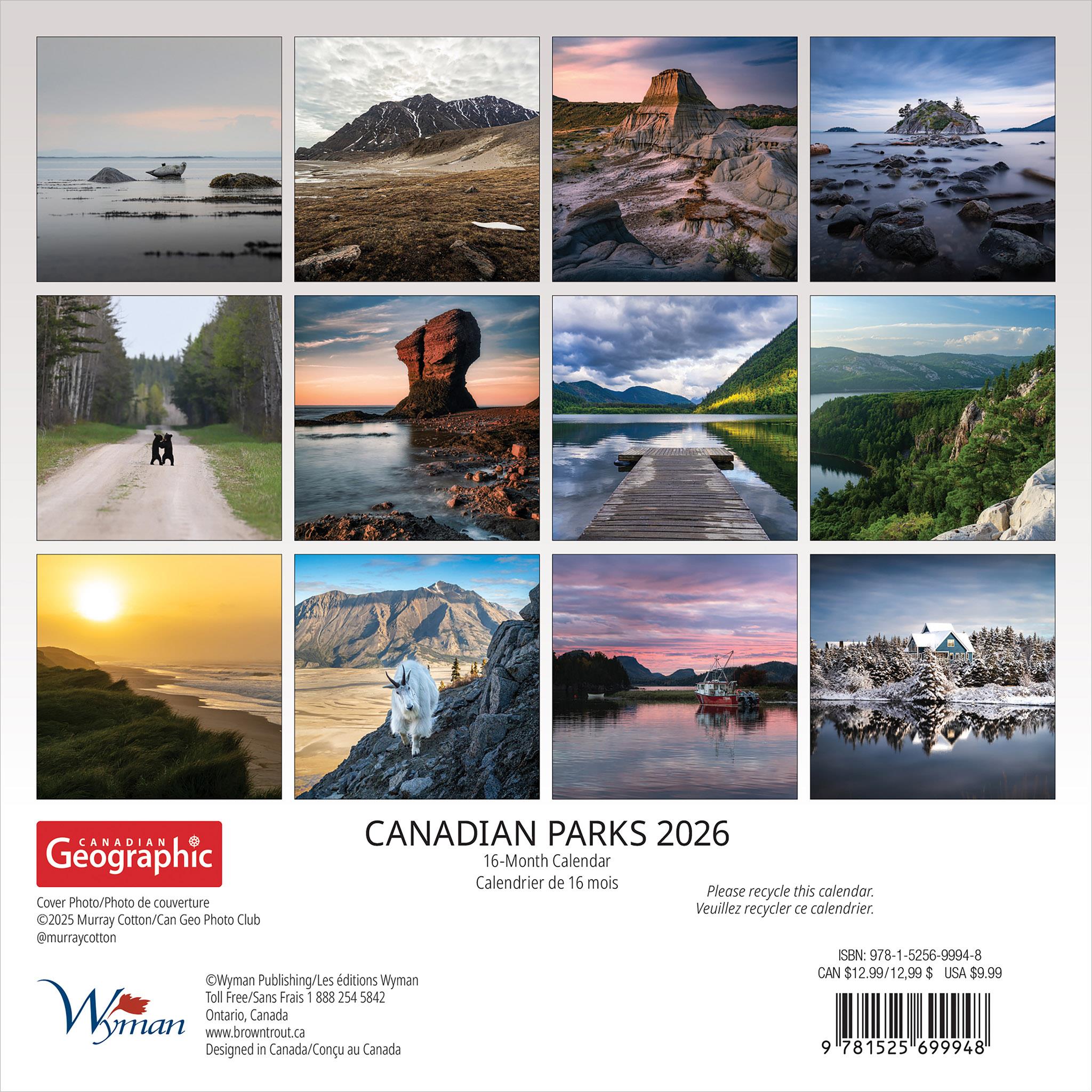 Mini-calendrier des parcs canadiens de Canadian Geographic 2026
