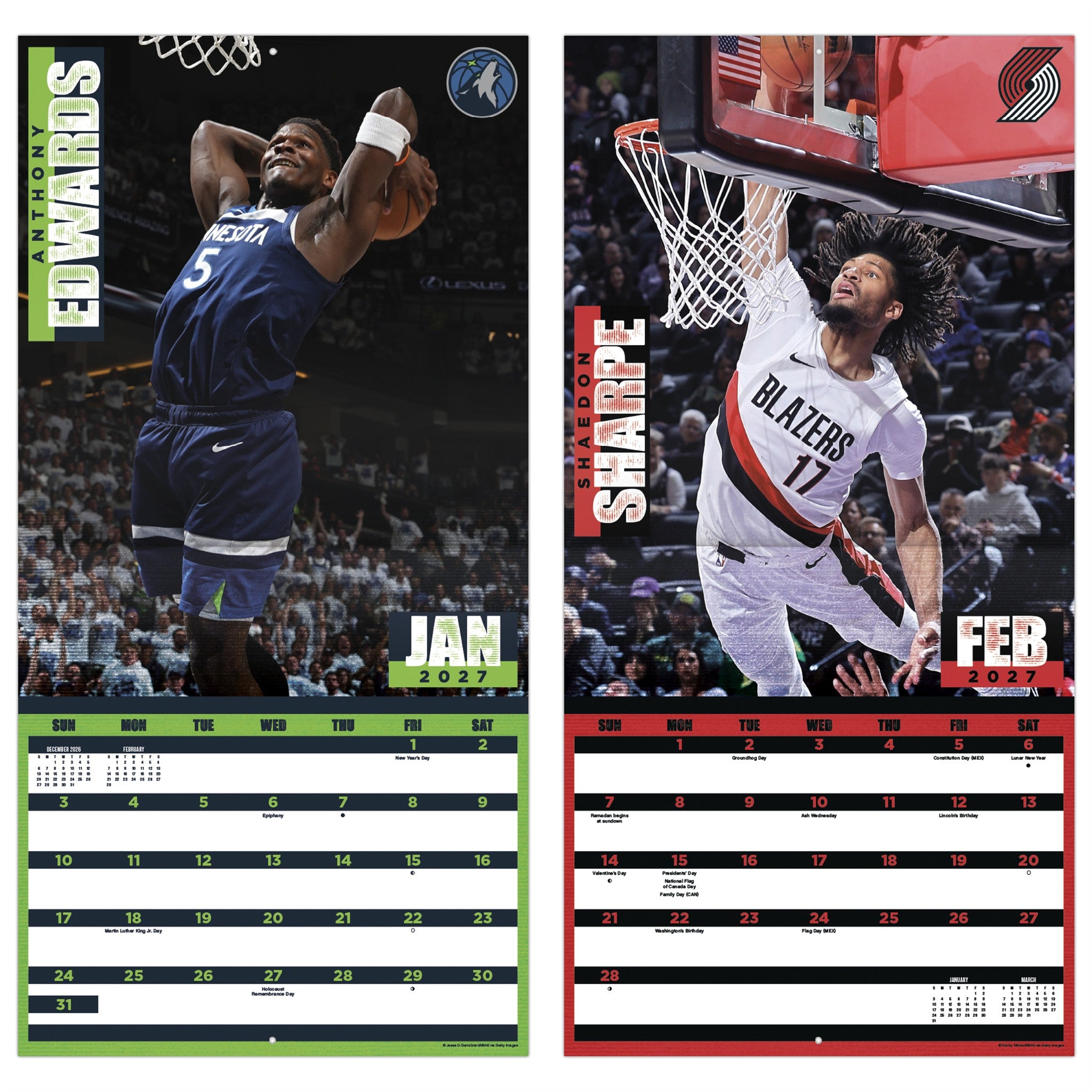 NBA Dunks 2027 Wall Calendar